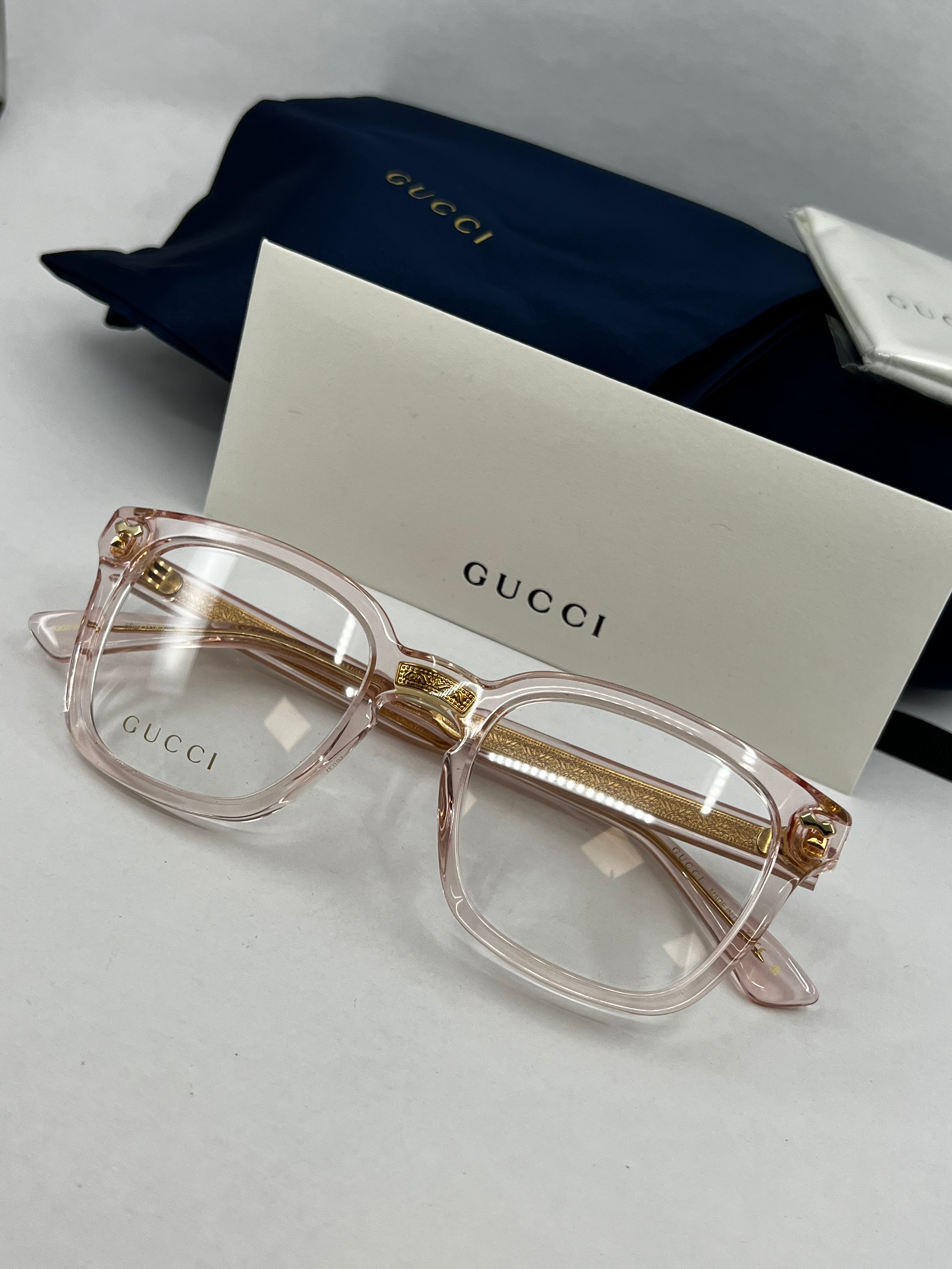 Gucci GG0184O Clear Pink Square Sunglasses for Women - UV Protection Fashion Eyewear - Perfect for Summer, Beach, and Outdoor Activities
