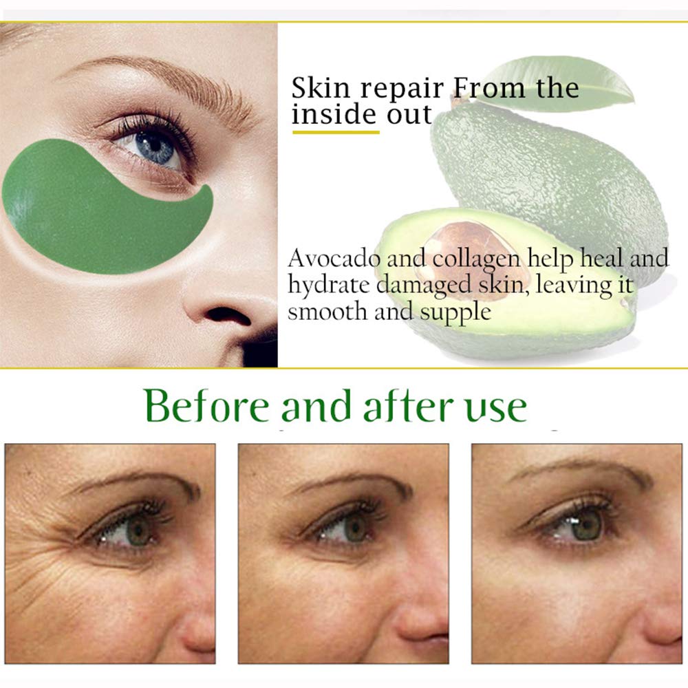 30 Pairs Collagen Eye Mask Patches - Hydrogel Under Eye Pads for Wrinkles & Dark Circles - Avocado Infused Hydrating Eye Treatment for Smooth Skin - Perfect for Night Care & Travel Skincare Routine