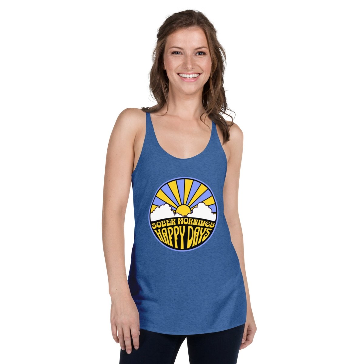 Sober Mornings Happy Days Racerback Tank Top for Women - Comfortable Workout & Yoga Tops - Perfect for Gym, Running, and Casual Wear