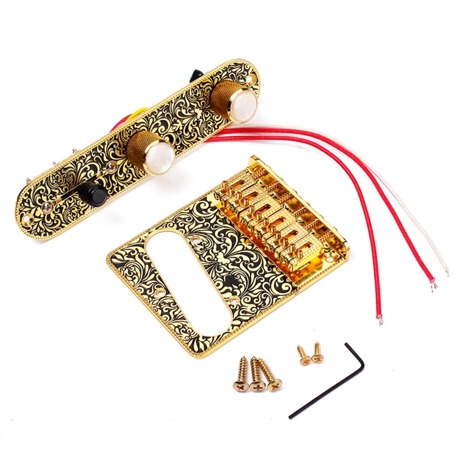 6 Saddle Top Loader Guitar Bridge with Control Plate & Screws Wrench for Electric Guitar - Gold Finish | Perfect for Guitar Upgrades, Repairs & Professional Installations