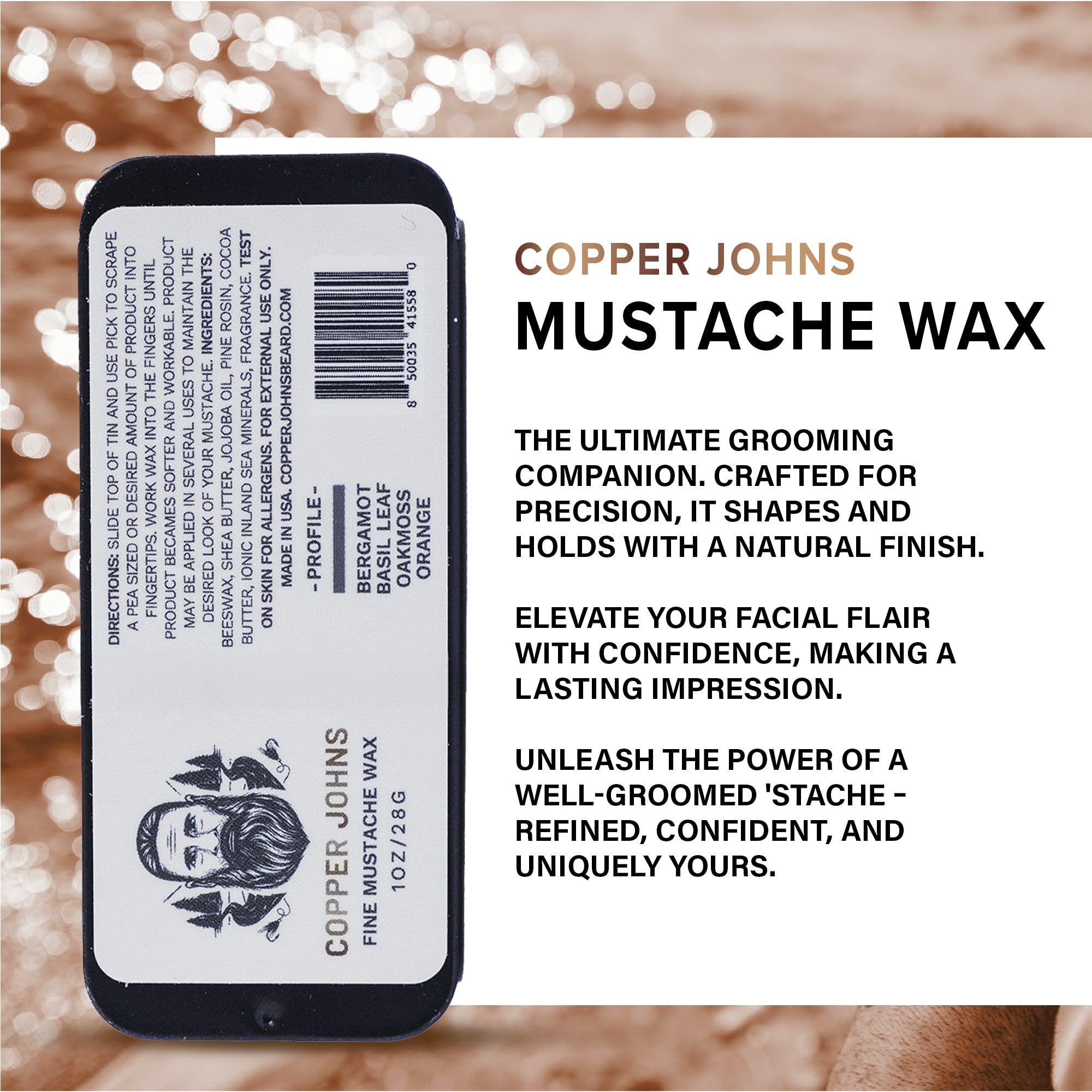 Old Ephraim Mustache Wax - Natural Beeswax & Jojoba Oil Formula for Strong All-Day Hold | Promotes Clean, Well-Groomed Facial Hair | 1oz Tin | Perfect for Daily Styling & Special Occasions