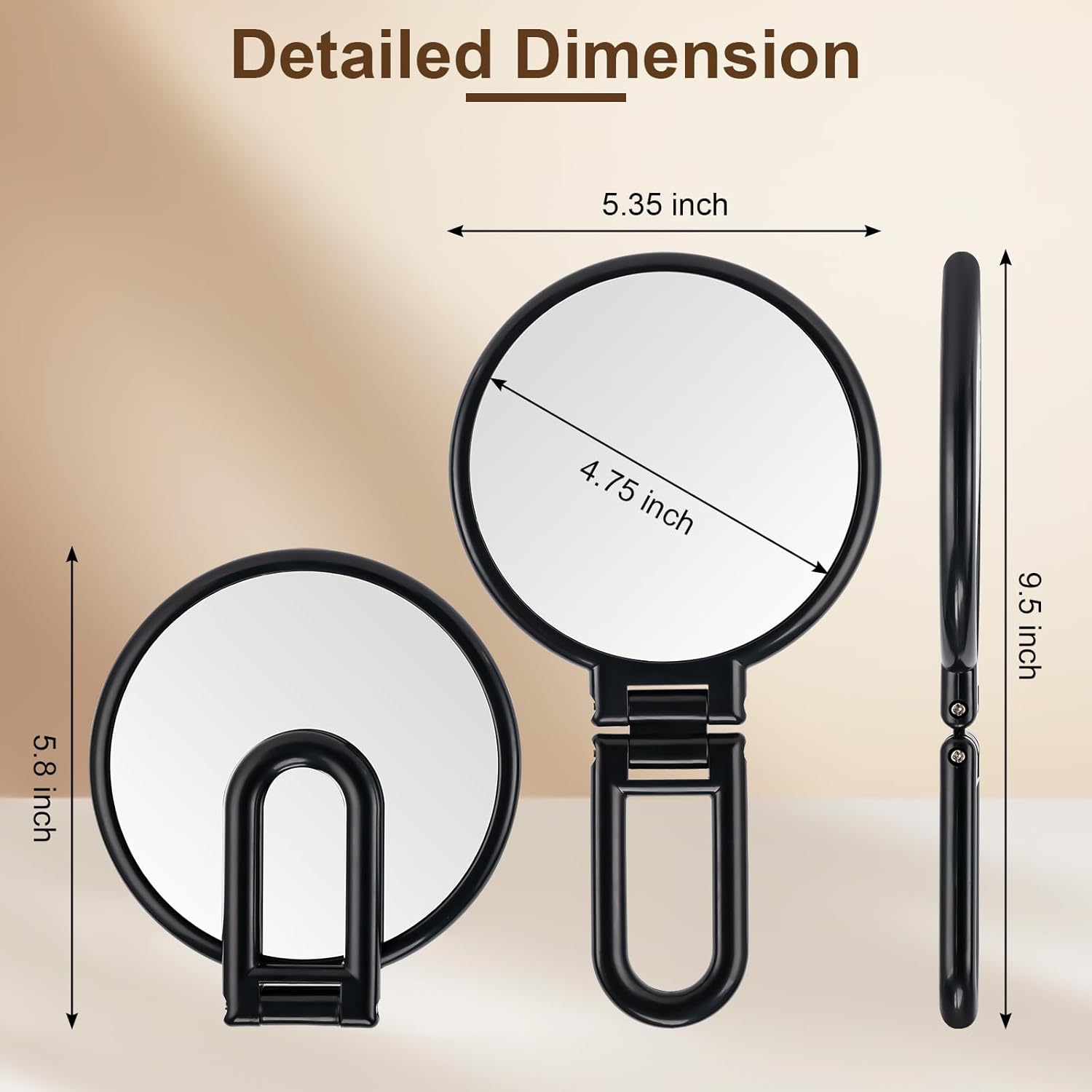 BOOMIBOO 10X Magnifying Mirror with Light, Double-Sided Handheld & Foldable Makeup Mirror, Adjustable 360° Rotation for Travel, Vanity Desk or Wall Mount - Perfect for Makeup, Skincare & Grooming - Black