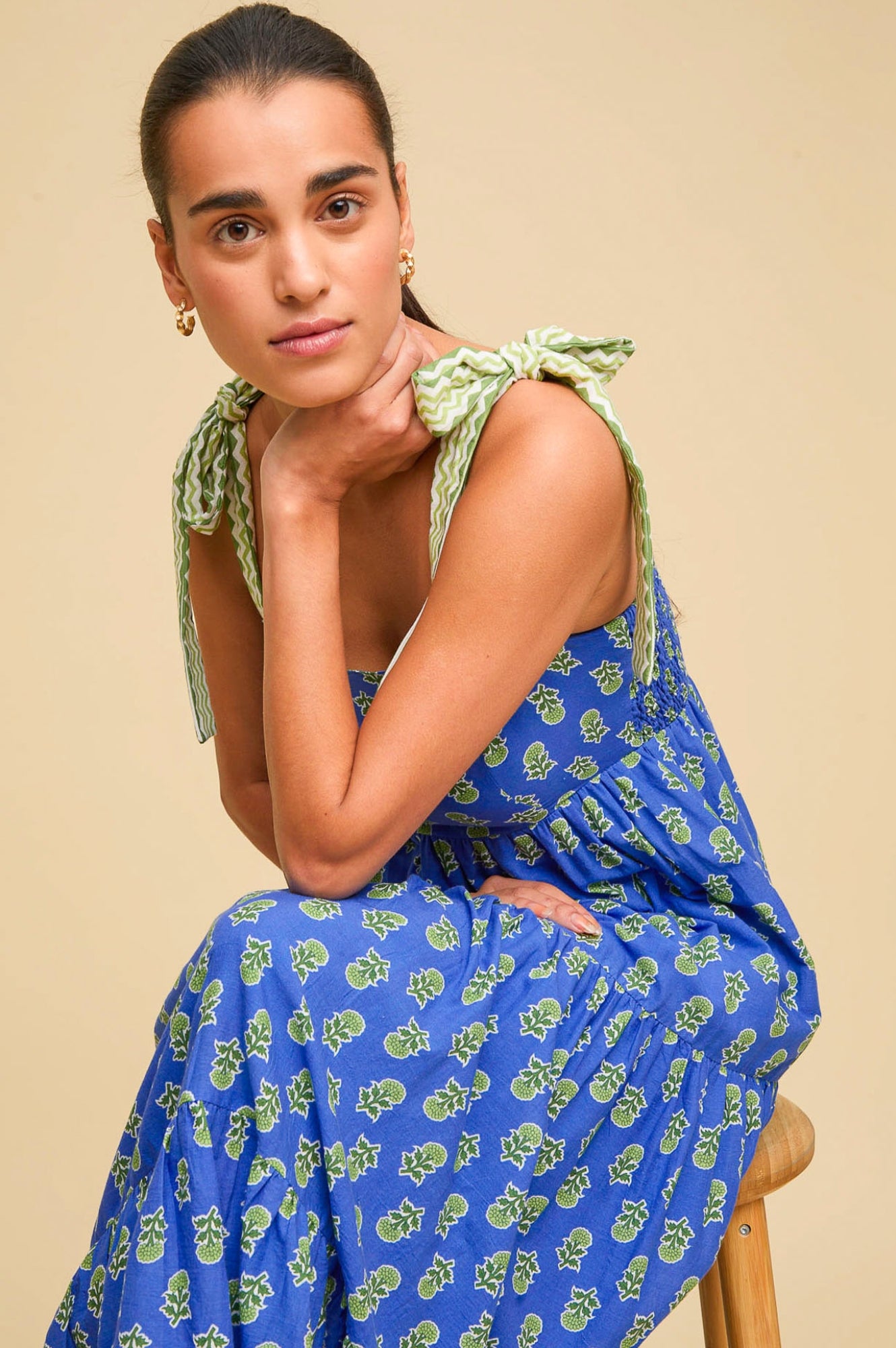 Tabitha Printed Organic Cotton Dress | Odisha Print Blue/Green | Women's Boho Summer Dress for Beach, Vacation & Casual Wear