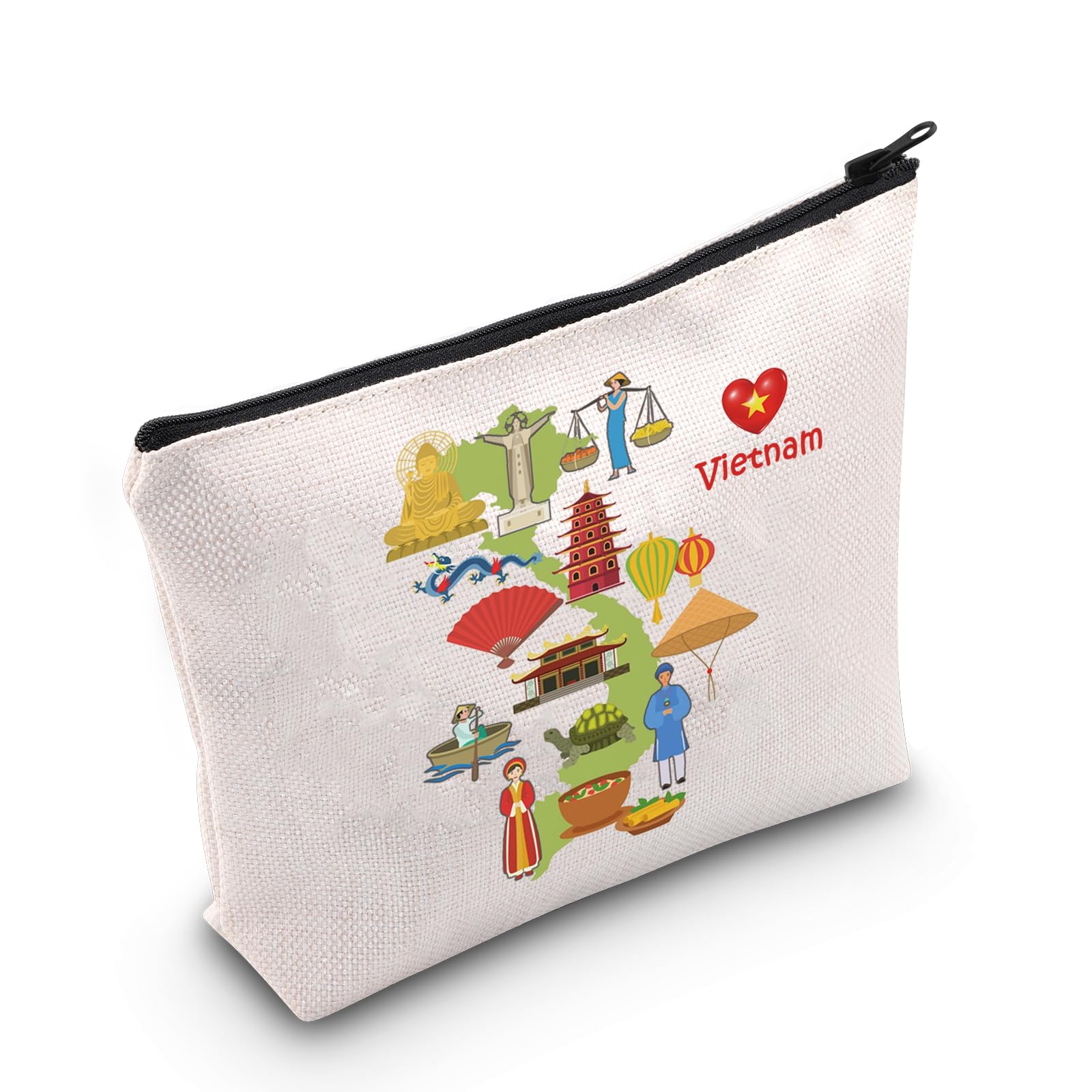 MEIKIUP Vietnam Themed Makeup Bag - Travel Gift for Vietnam Lovers, Holiday Vacation Souvenir, Vietnamese Culture Inspired Cosmetic Pouch - Perfect for Travel, Beach Trips & Festival Essentials