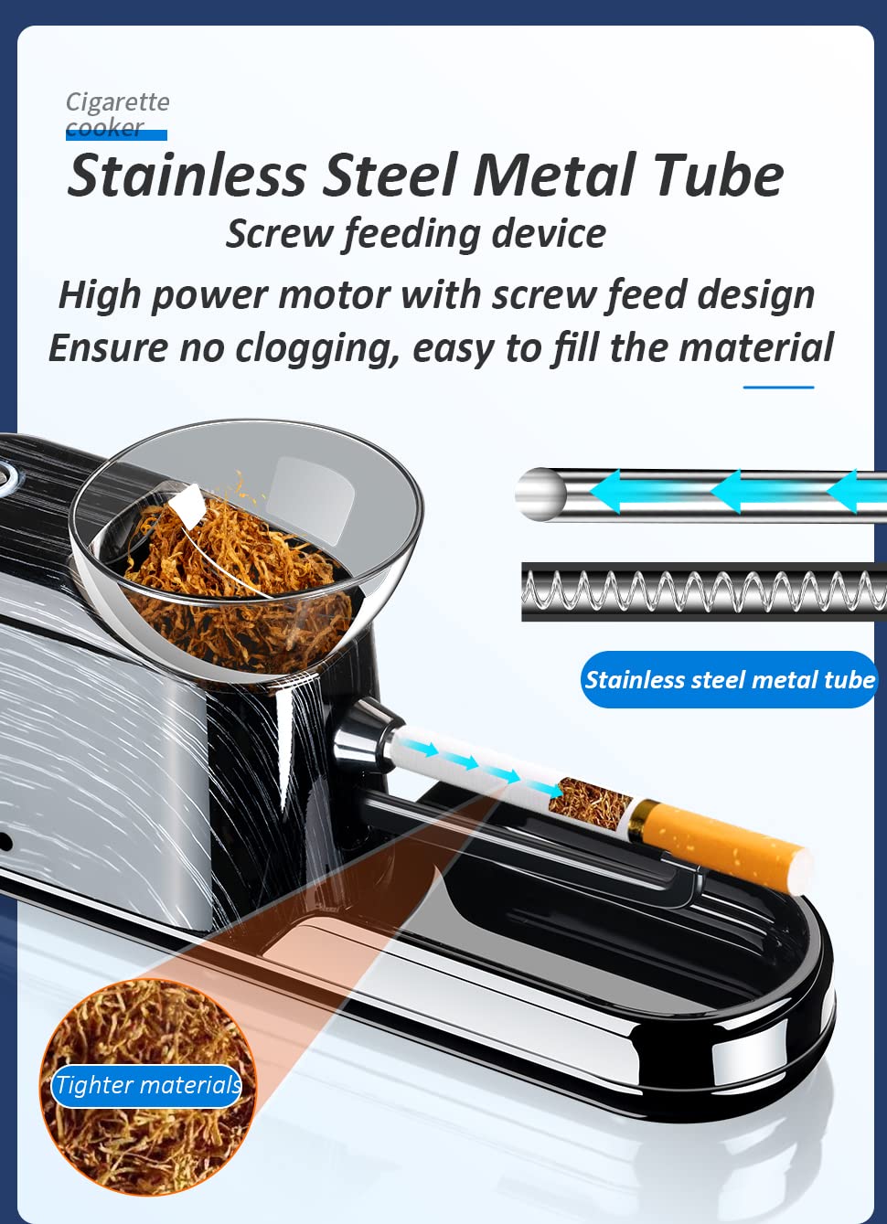 Electric Automatic Cigarette Rolling Machine - King Size 8mm Tube Injector for Tobacco | Portable Roller Maker (Black) | Perfect for Home Use, Travel & DIY Cigarettes