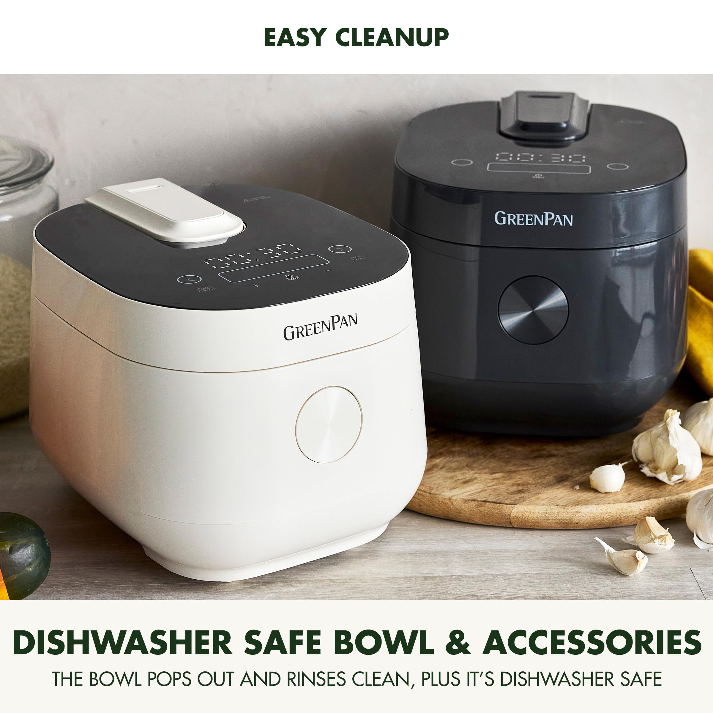 GreenPan Nonstick Electric Rice Cooker - 4 Cups Uncooked (8 Cooked) Capacity, 10 Preset Programs with LED Display, PFAS-Free Ceramic Coating, Delay Timer & Cool-Touch Exterior - Perfect for Healthy Meals, Meal Prep & Family Dinners - White