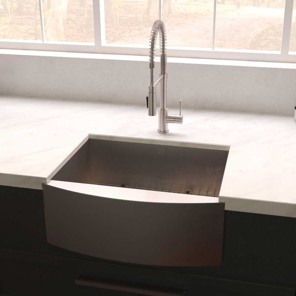 ZLINE Vail 33-Inch Farmhouse Apron Front Stainless Steel Single Bowl Kitchen Sink with Bottom Grid (SAS 33) - Perfect for Rustic & Modern Farmhouse Kitchens, DIY Installations, and Heavy-Duty Cooking