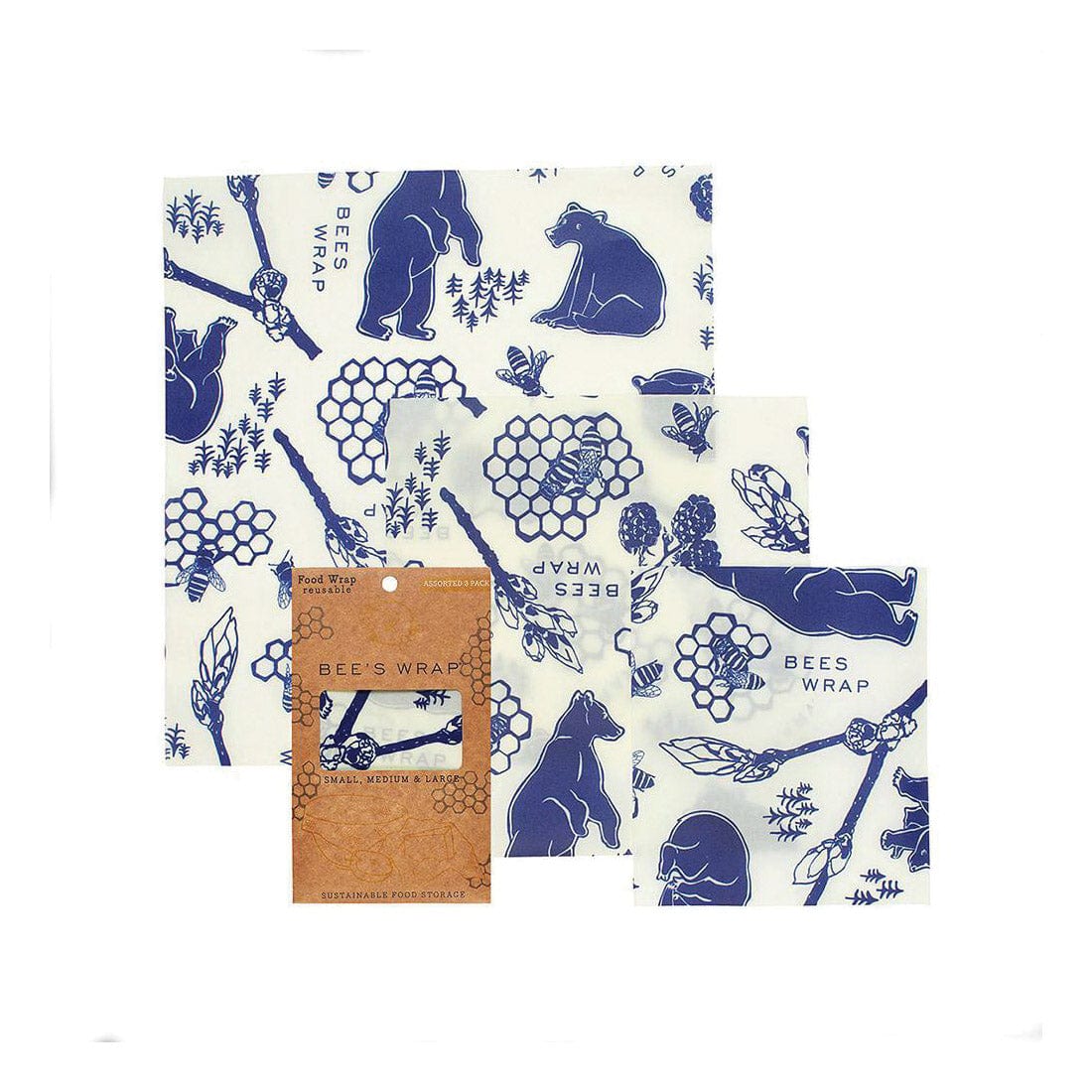 Eco-Friendly Beeswax Food Wraps - Reusable Lunch Pack with Bees & Bears Print - Perfect for School Lunches, Picnics, and Zero-Waste Kitchen Storage