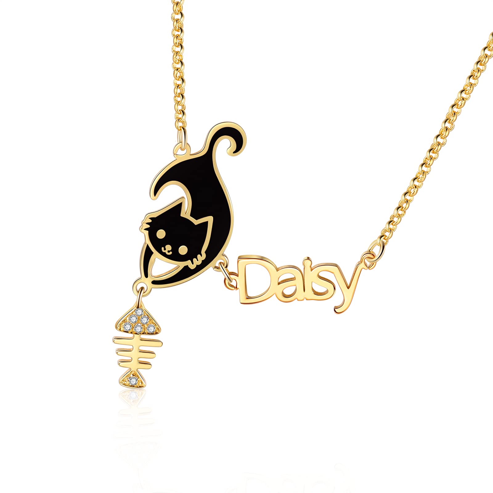 Custom Gold Personalized Name Necklace for Women - Cute Kitty Cat Pendant Jewelry Gift for Her | Birthday, Anniversary, Valentine's Day Present