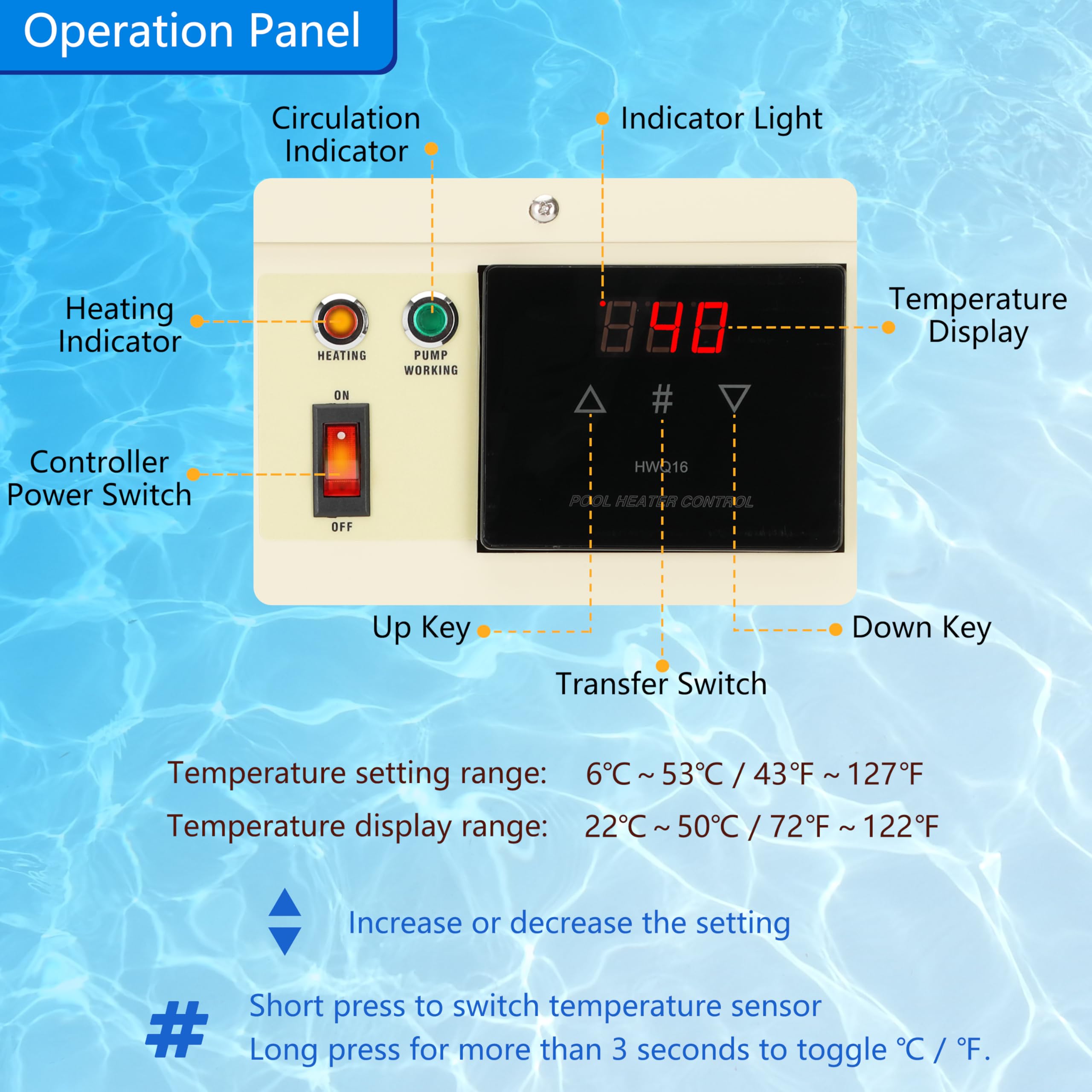 18KW 240V Electric Pool Heater for Above Ground & Inground Pools - Touchscreen Control, Spa & Hot Tub Thermostat - Perfect for Backyard Swimming Pools, Jacuzzis and Bathtubs (Energy Efficient Heating Solution)