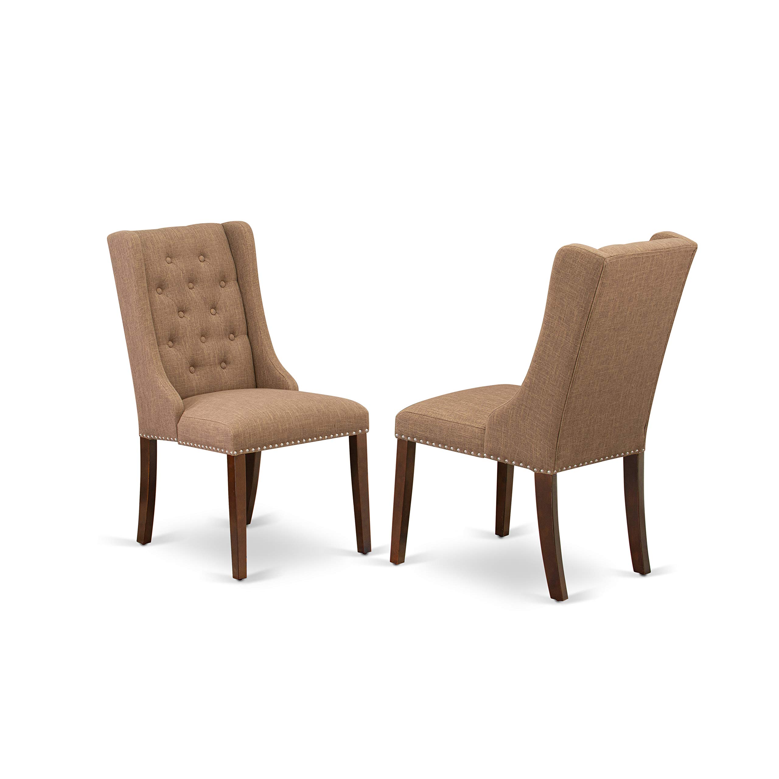 East West Furniture HLFO3-MAH-47 3-Piece Round Dining Table Set with Pedestal Base & 2 Parsons Chairs - 42x42 Inch Mahogany Finish, Light Sable Linen Fabric - Perfect for Small Spaces, Breakfast Nooks & Cozy Dining Rooms