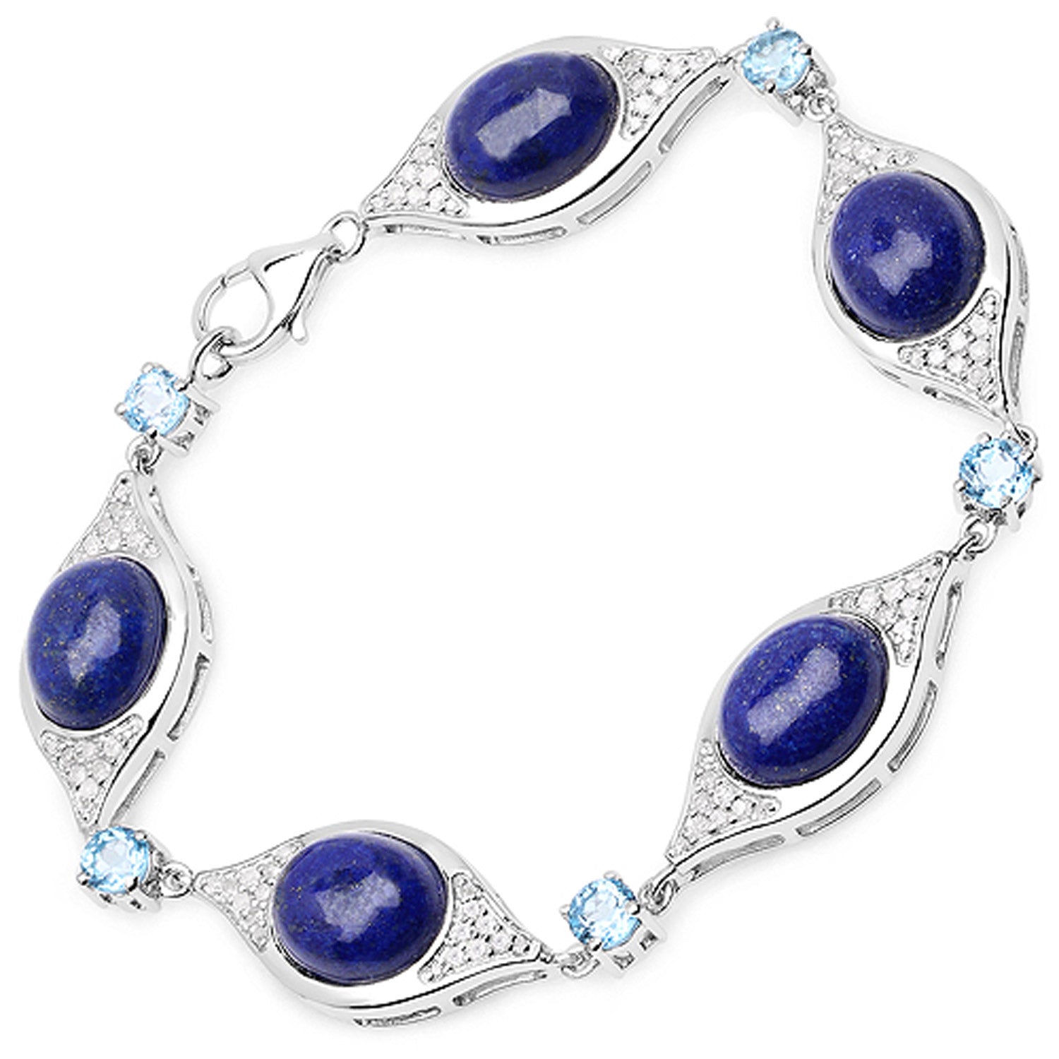Genuine Swiss Blue Topaz & White Diamond Link Bracelet for Women - Elegant Jewelry Gift for Birthday, Anniversary & Special Occasions