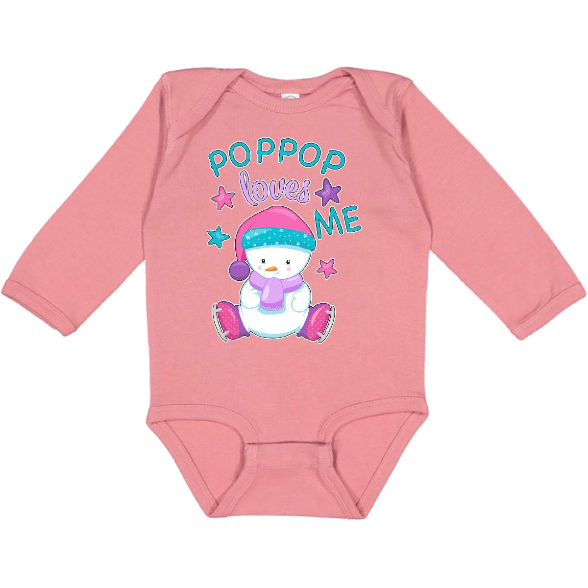 Inktastic My Pop Pop Loves Me - Adorable Snow Baby Long Sleeve Bodysuit for Infants | Perfect for Winter Family Photos & Holiday Gift Giving