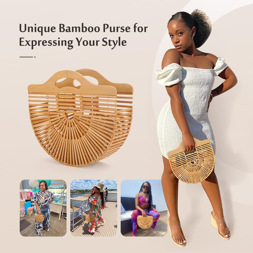 Eco-Friendly Bamboo Tote Bag for Women - Natural Straw Beach Purse, Lightweight & Durable Summer Handbag for Outdoor, Travel, Shopping & Picnic