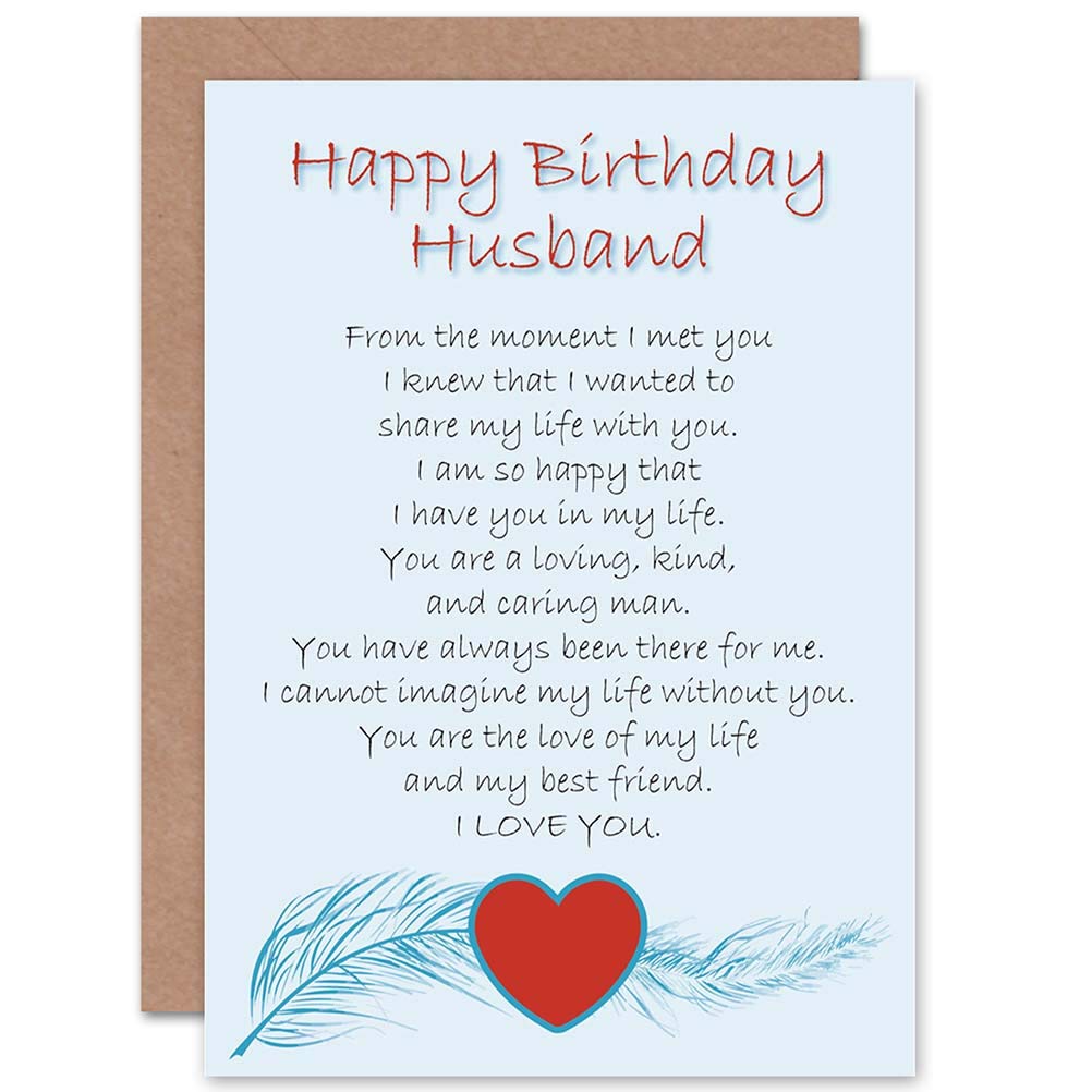 Wee Blue Coo Birthday Card for Husband - Romantic Love Poem Art Greeting Card - Perfect Anniversary & Valentine's Day Gift for Him - Home & Office Decor