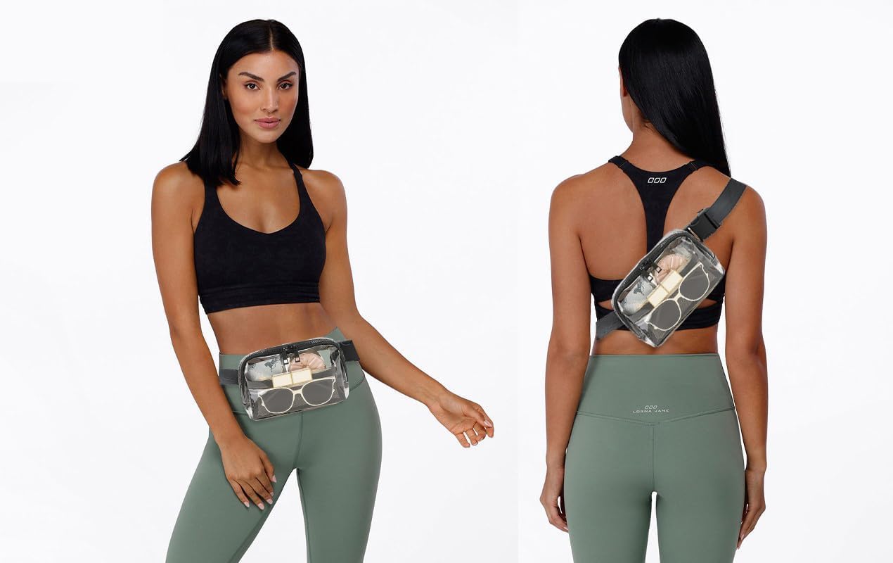 Clear Fanny Pack for Women & Men - Adjustable Strap Crossbody Waist Bag | Stadium Approved for Concerts, Sports, Travel, Hiking & Running | Perfect for Outdoor Activities & Events (Black)