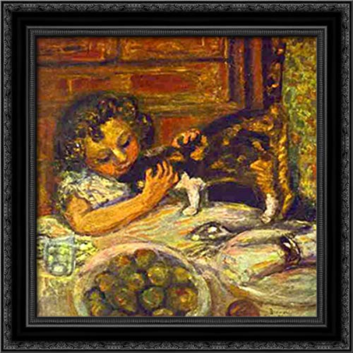 Pierre Bonnard Little Girl with Cat 20x20 Inch Black Ornate Wood Framed Canvas Art - Perfect for Nursery, Kids Room & Home Decor