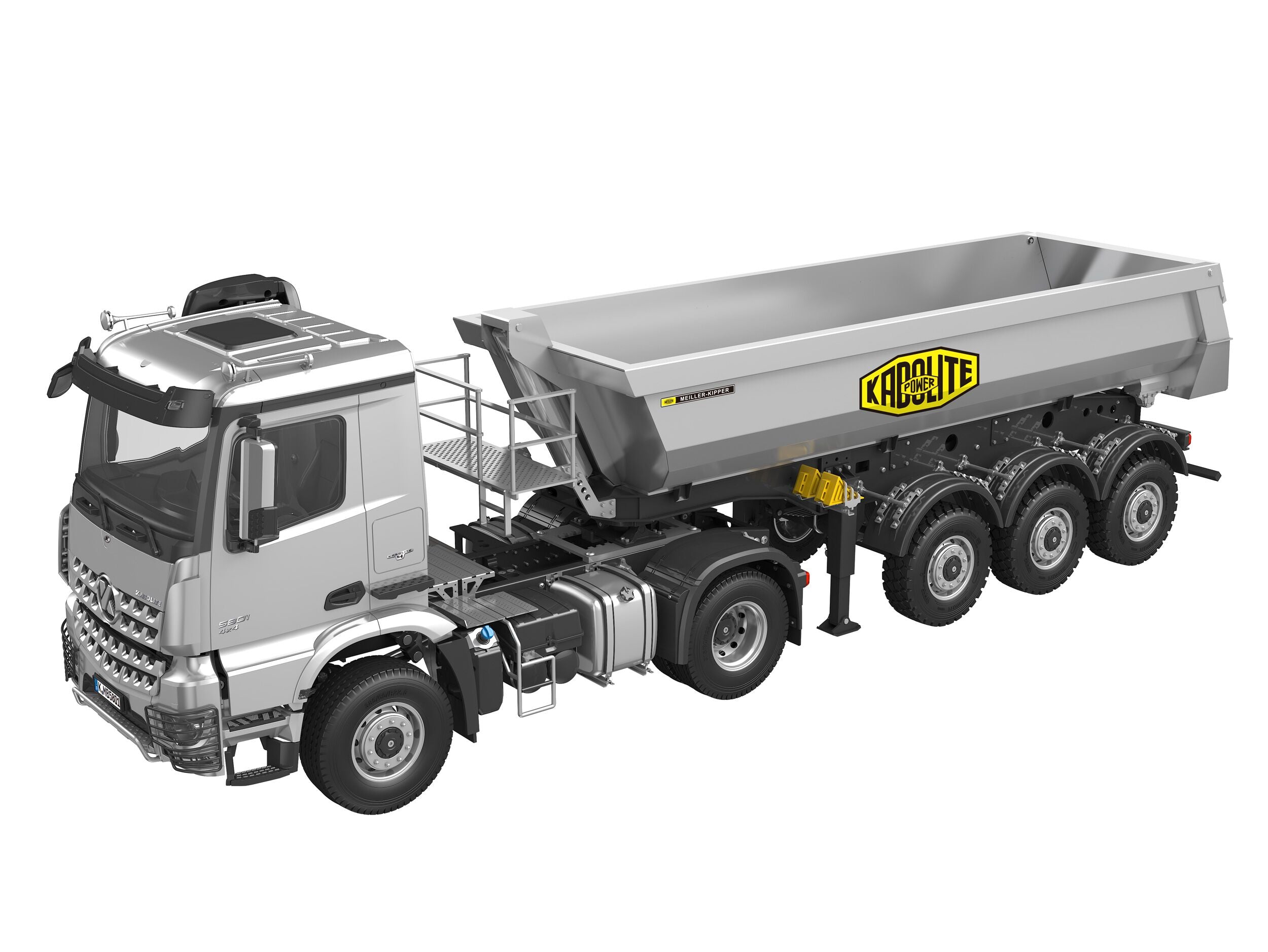 Kabolite 1/14 Scale 4X4 RC Tractor Truck with 3 Axles, Electric Lifting Dump Trailer, 2-Speed RTR Remote Control Hobby Model - Perfect for Off-Road Adventure & Construction Site Play