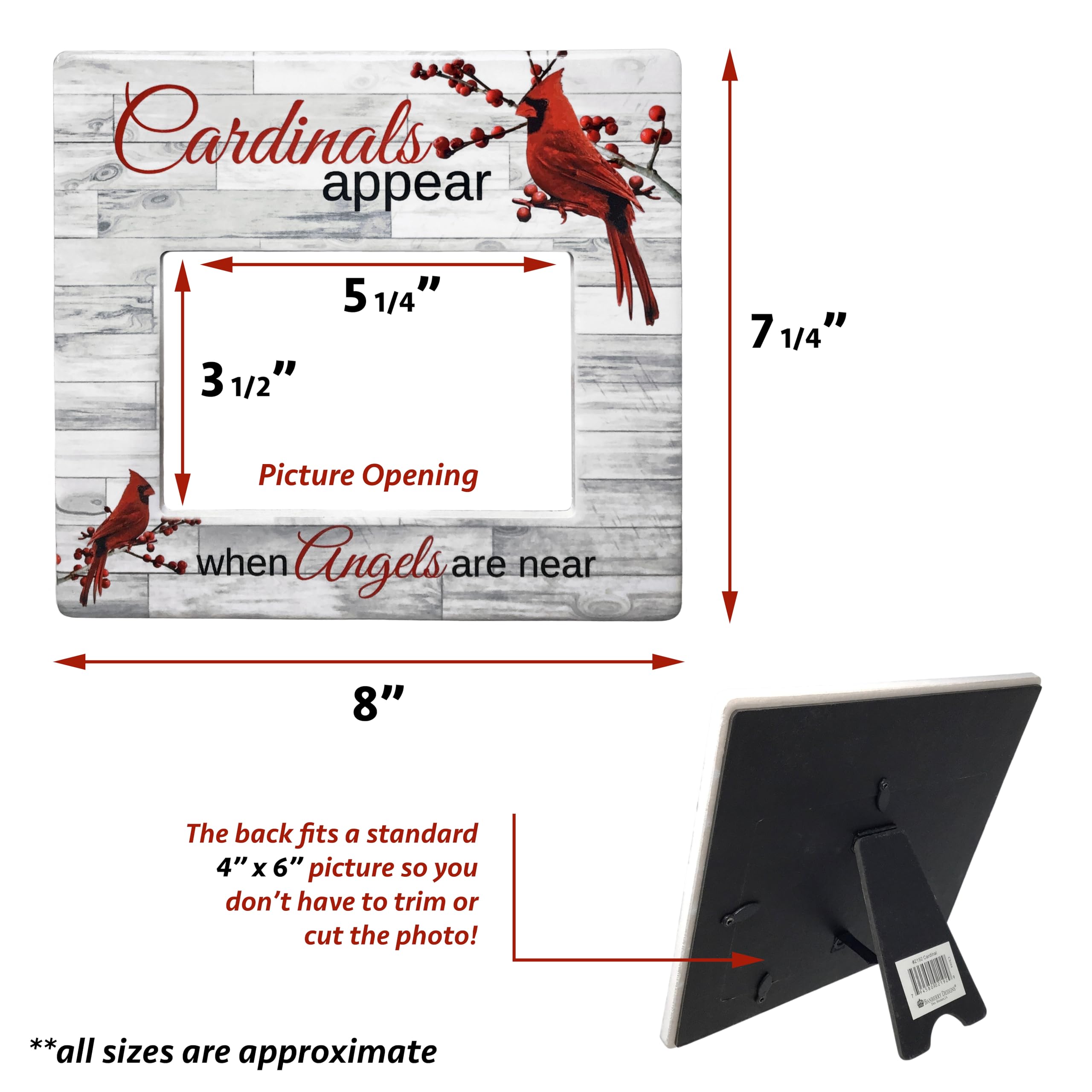 BANBERRY DESIGNS Memorial Picture Frame - Wood Grain Look with Red Cardinals on Berry Branches - Sympathy Gift for Loss of Loved One - Perfect for Condolence, Funeral, or Home Memorial Display