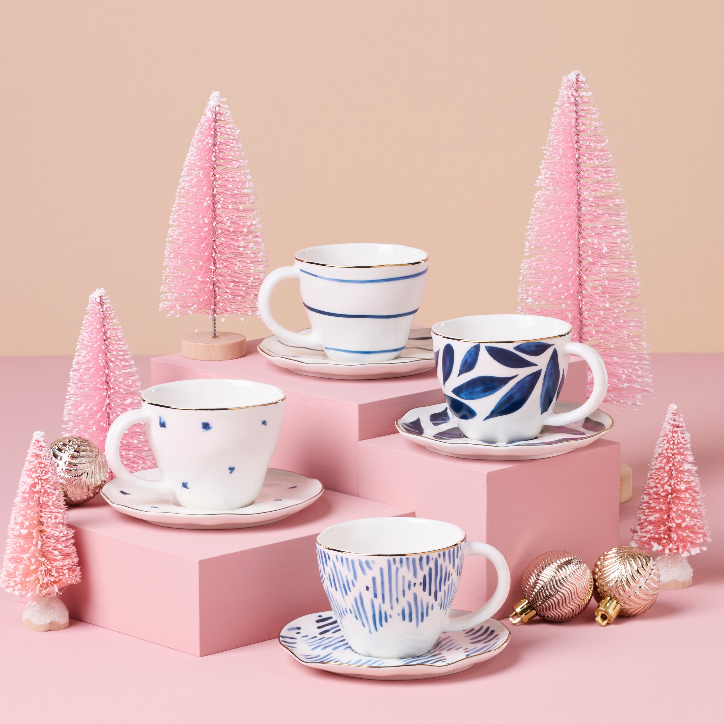 Premium Blue Bay 8-Piece Porcelain Espresso Cup & Saucer Set - Elegant Coffee Cups for Home, Cafe & Restaurant Use - Perfect for Espresso, Cappuccino & Latte