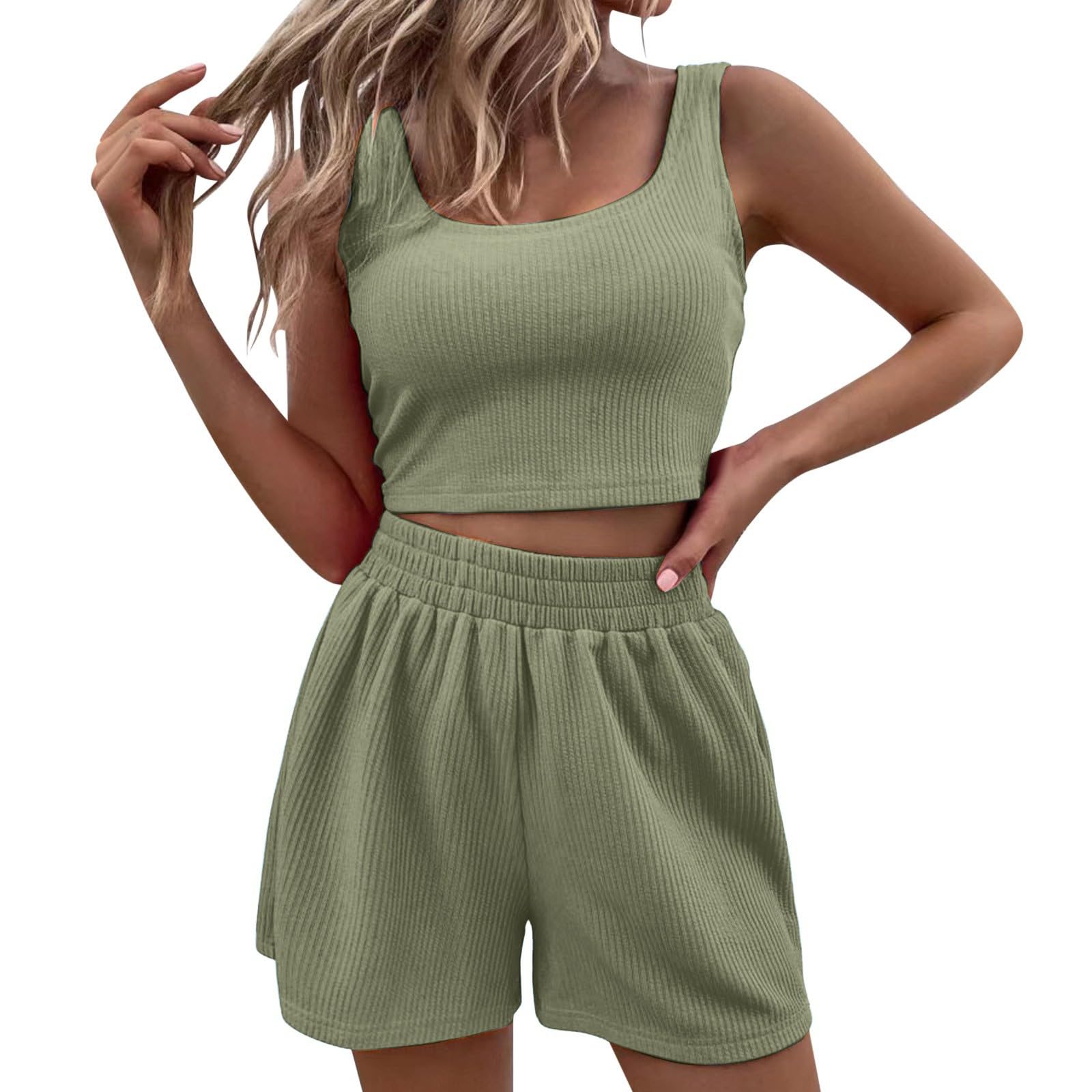 LCMTWX Women's 2-Piece Comfy Outfit Set - Soft Sweatshirt & Gym Shorts, Ribbed Romper Bodysuit & Yoga Pants for Workout | Perfect for Yoga, Gym, Running & Lounge Wear | Amazon Warehouse Deals