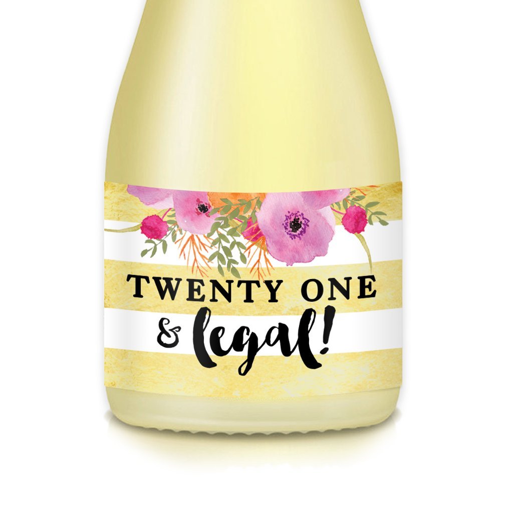 21st Birthday Party Decorations - 20 Gold Mini Champagne & Wine Bottle Labels (3.5