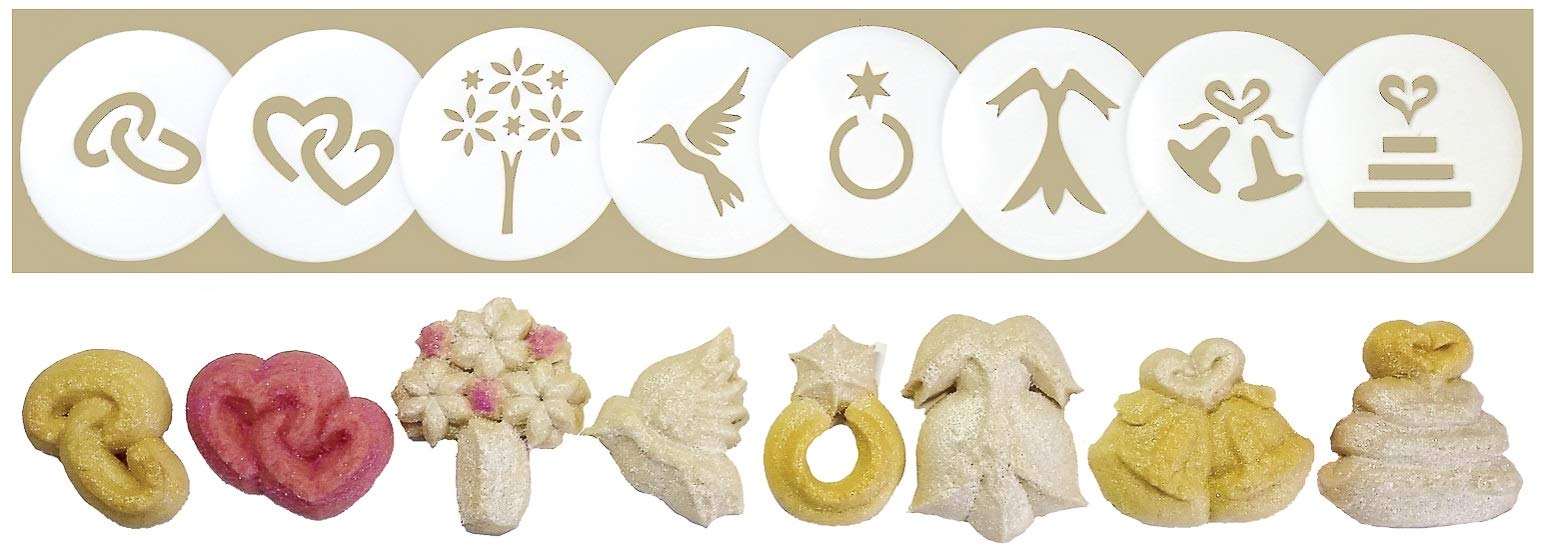 8-Piece Wedding Cookie Press Disk Set - Stainless Steel Cookie Decorating Kit for Baking, Icing & Sugar Cookies - Perfect for Wedding Favors, Bridal Showers & Holiday Treats