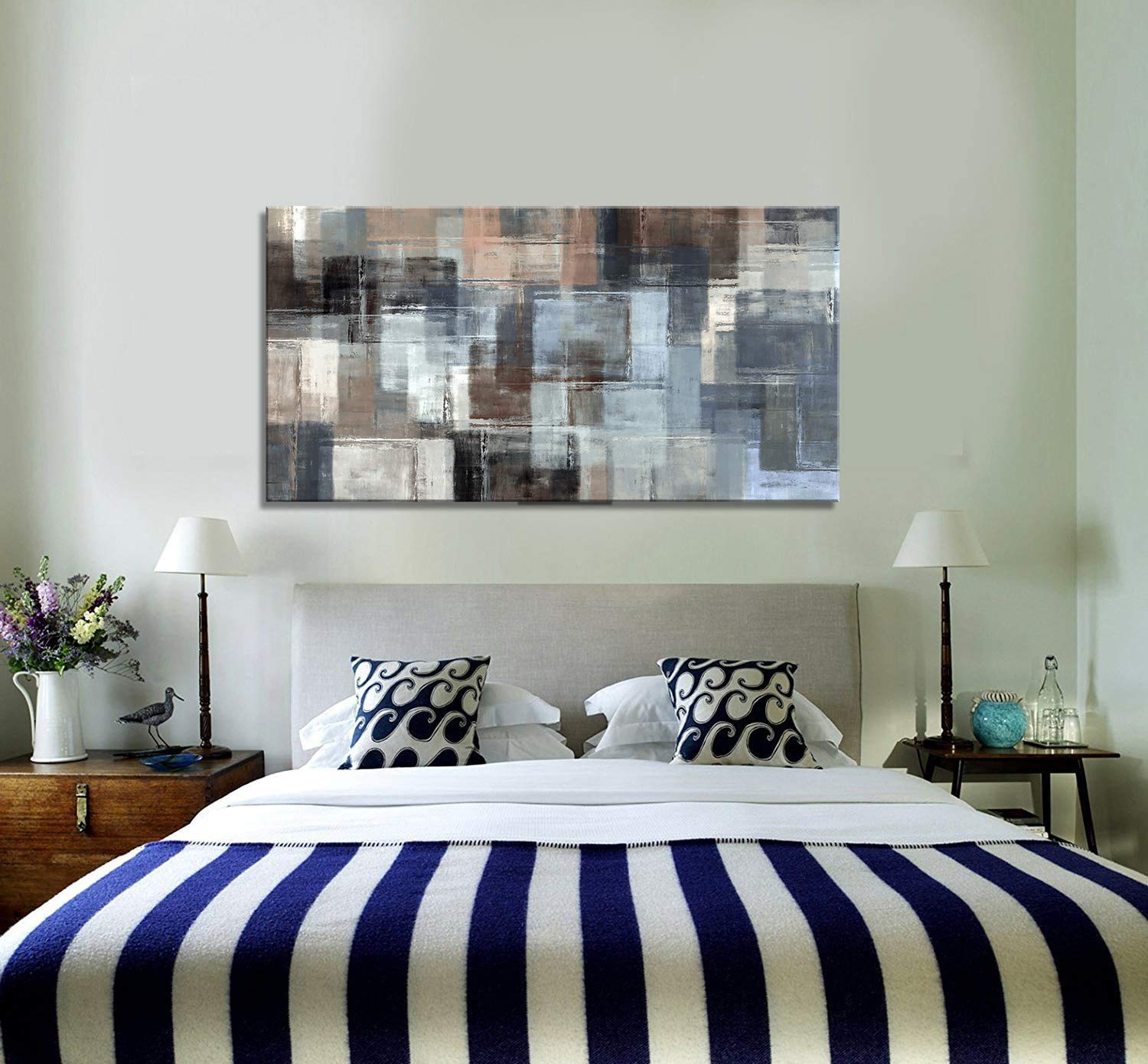 Modern Abstract Wall Art Canvas Print - Gray & Brown Framed Painting for Home, Bedroom, Bathroom, Office & Living Room Decor - 30x60 Inch Metal Canvas Artwork - Perfect for Contemporary Spaces & Accent Walls