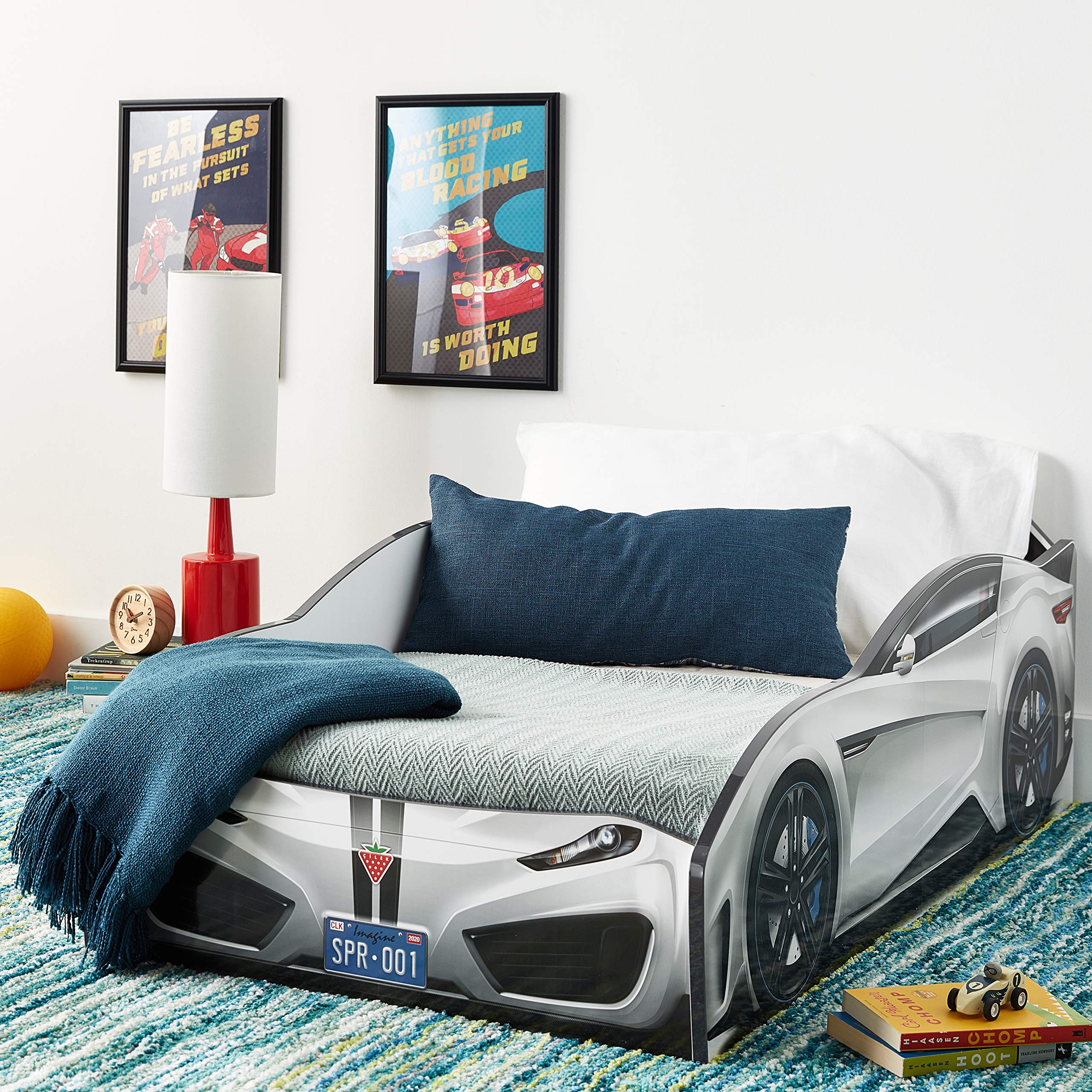 Spyder Race Car Toddler Bed Frame - White Kids Bed for Boys & Girls | Perfect for Toddler Bedrooms, Playrooms & Race Car Themed Decor