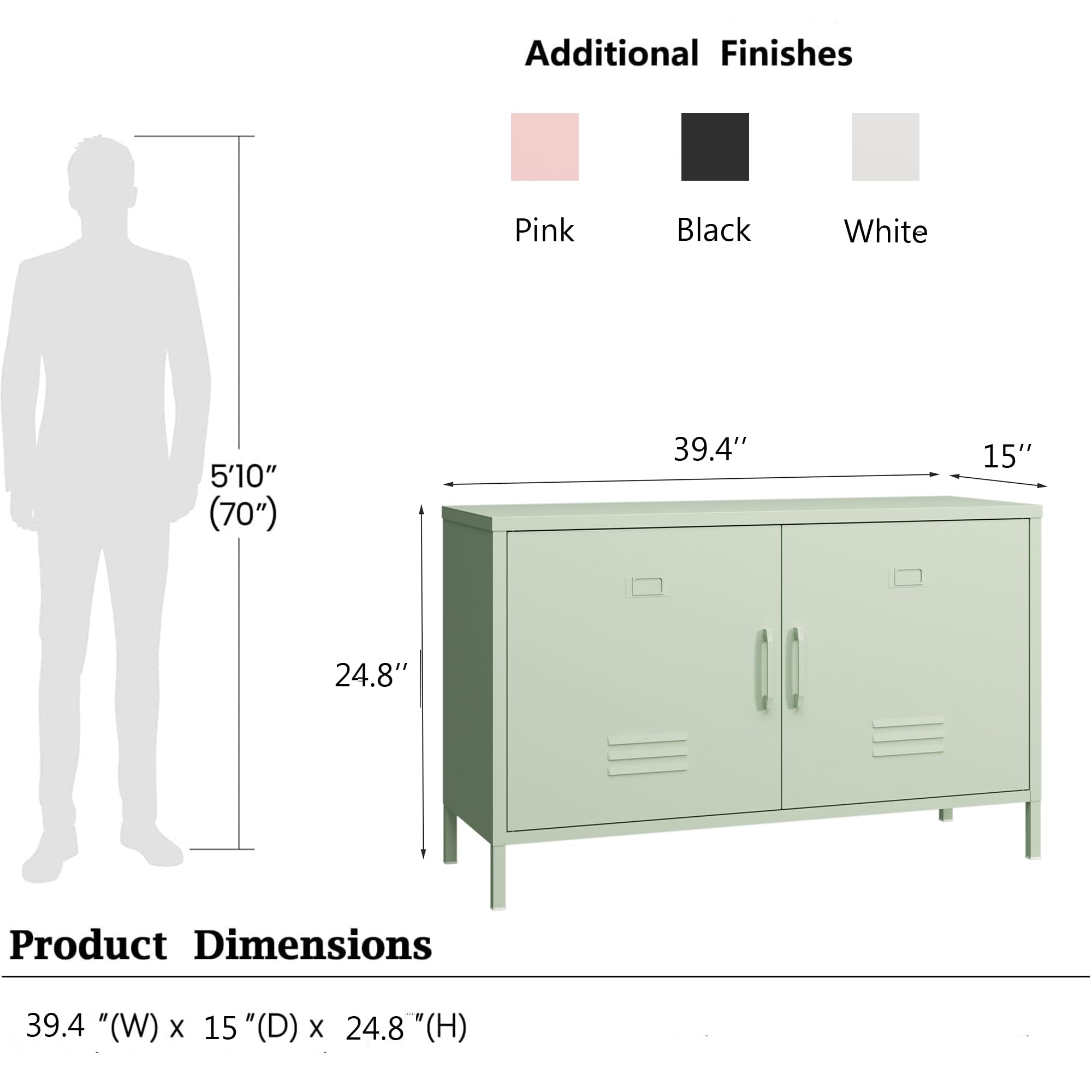 2 Door Metal Accent Cabinet - Mint Green Storage Cabinet with Adjustable Shelf, 2-Tier Office Organizer | Multipurpose Locker for Home, Office & Music Studio | Space-Saving Storage Solution for Small Spaces & Clutter Control
