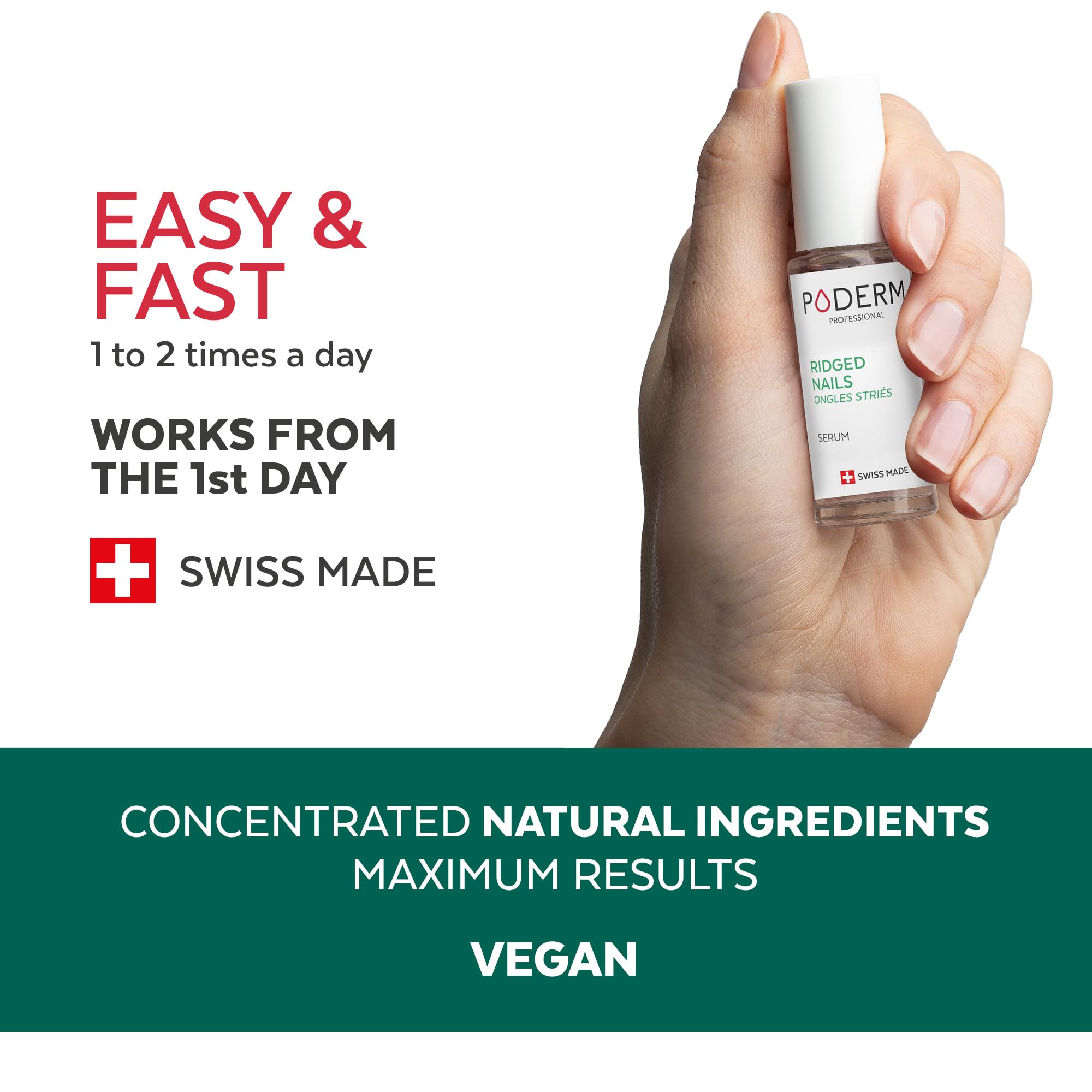 Poderm 100% Natural Nail Repair Treatment – Hydrating & Exfoliating Formula for Damaged, Split & Weak Nails – Swiss-Made Nail Strengthener & Cuticle Care – Perfect for Salon Visits, Home Manicures & Brittle Nail Recovery