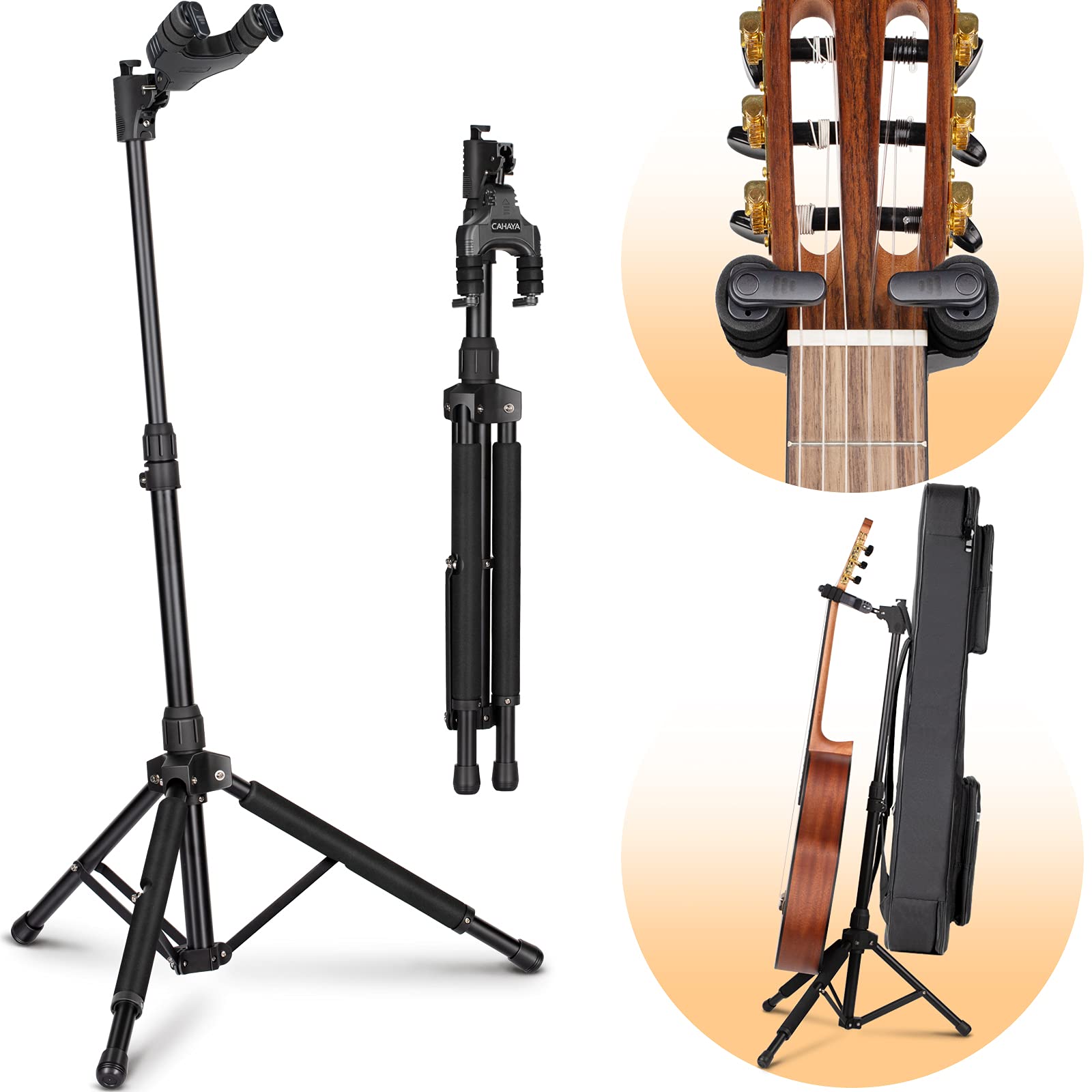 CAHAYA Universal Guitar Stand with Neck Holder - Folding Tripod Floor Iron Stand for Acoustic, Electric, Classical & Bass Guitars (CY0265) | Perfect for Home, Studio & Stage Performances