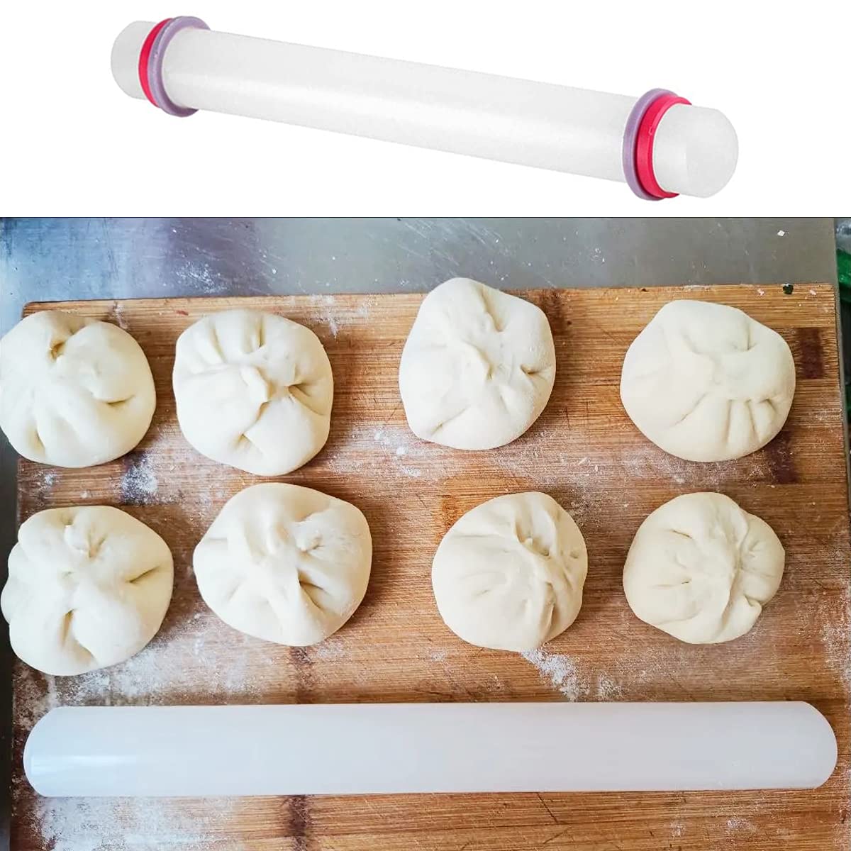 2-Pack Non-Stick 9-Inch Adjustable Rolling Pin with Removable Rings - Perfect for Baking Dough, Pizza, Pastries, Pasta, Cookies & Dumplings - Ideal for Home Bakers & Professional Chefs