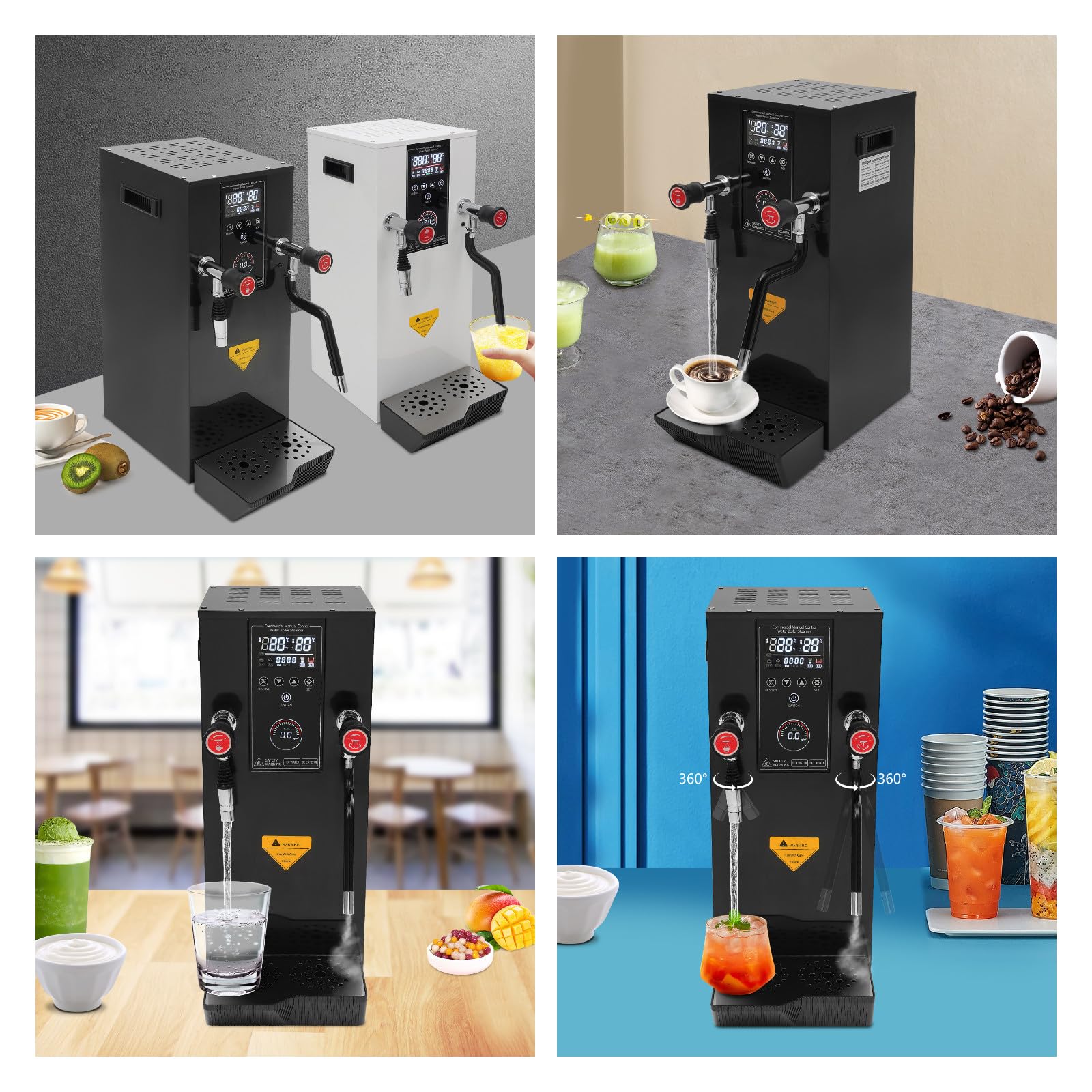 12L/3.2Gal Commercial Electric Steam Water Boiler with LCD Screen - 0.1-4.0 Bar Adjustable Pressure, 304 Stainless Steel, 1-12H Timer - Perfect for Office, Cafe, Hotel & Restaurant Hot Water Dispensing