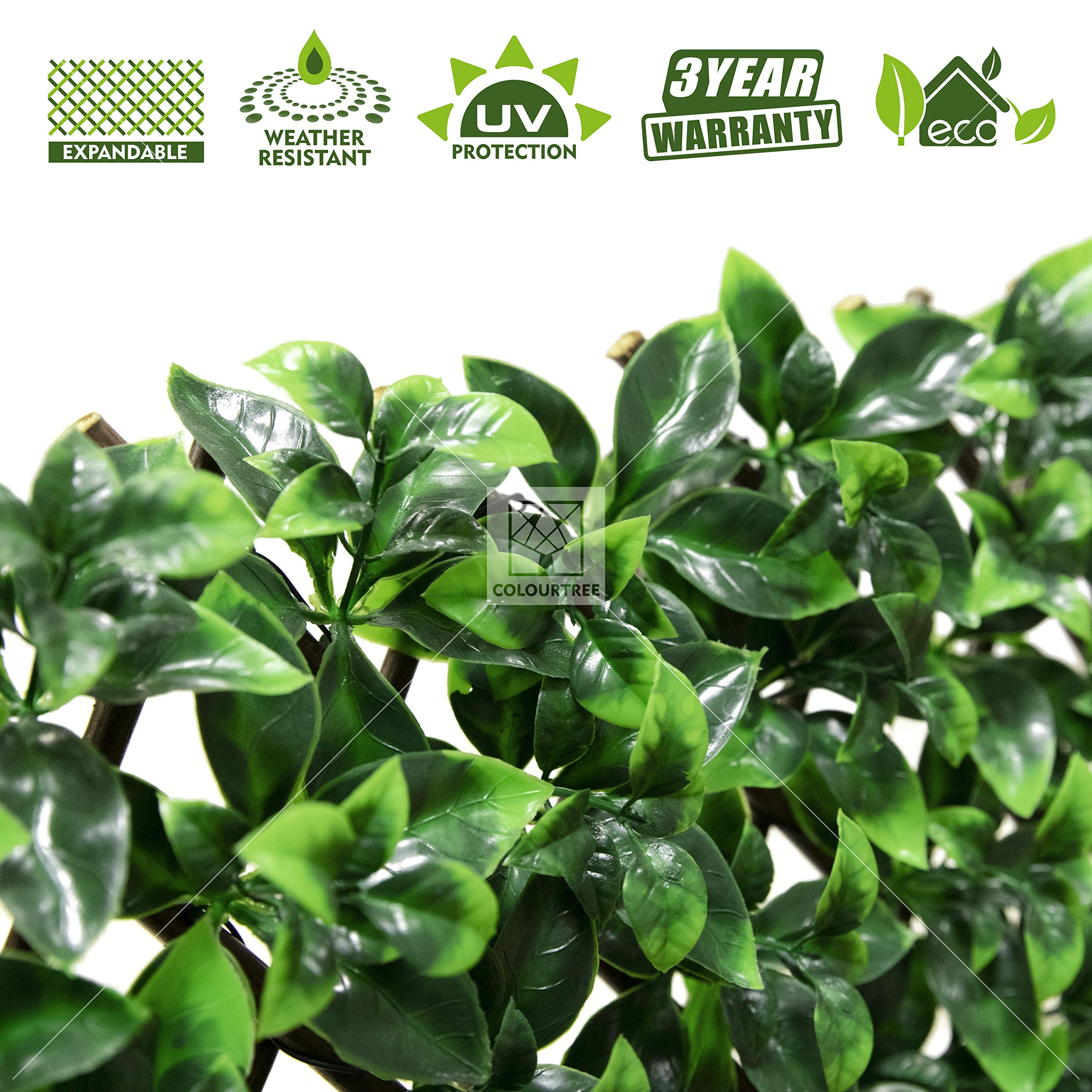 ColourTree Artificial Gardenia Expandable Fence Privacy Screen - Retractable Hedge Faux Trellis for Balcony, Patio & Outdoor Decor - UV Resistant Home Garden Privacy Solution (1 Pack, 3 Year Warranty) - Perfect for Creating Private Outdoor Spaces, Enhancing Yard Aesthetics & Decorating Patios