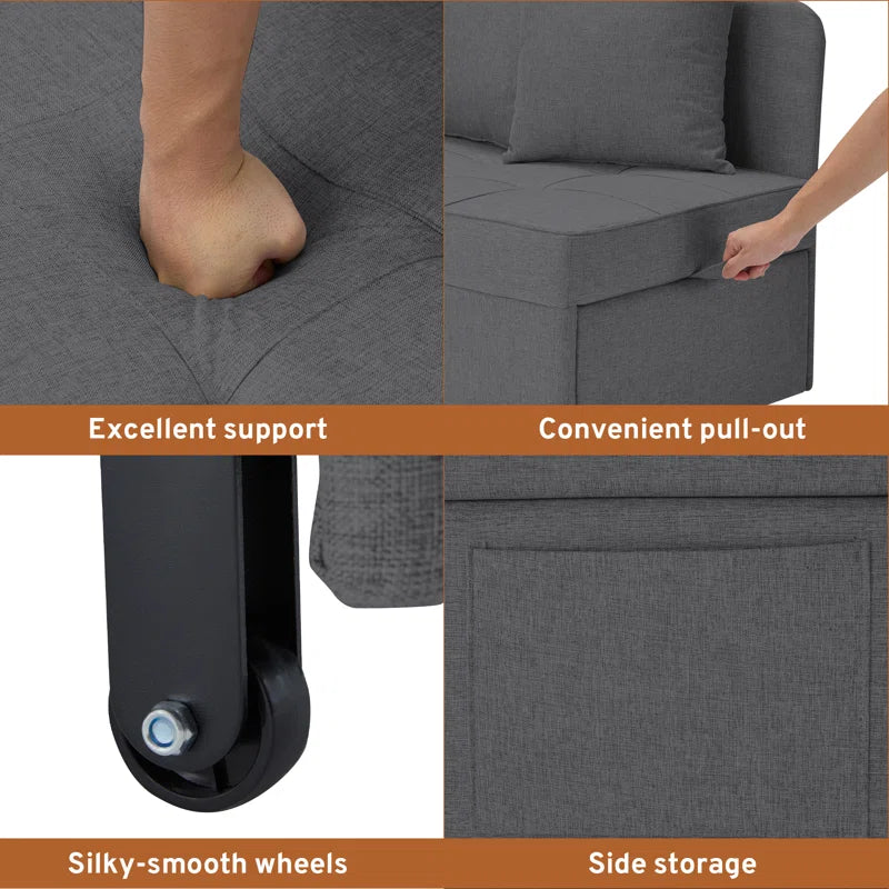 EROMMY 3-in-1 Convertible Sleeper Sofa Chair Bed - 5-Position Adjustable Backrest Pull Out Sofa Bed with Premium Faux Linen Fabric - Foldable Guest Bed for Living Room, Bedroom & Small Spaces - Dark Gray