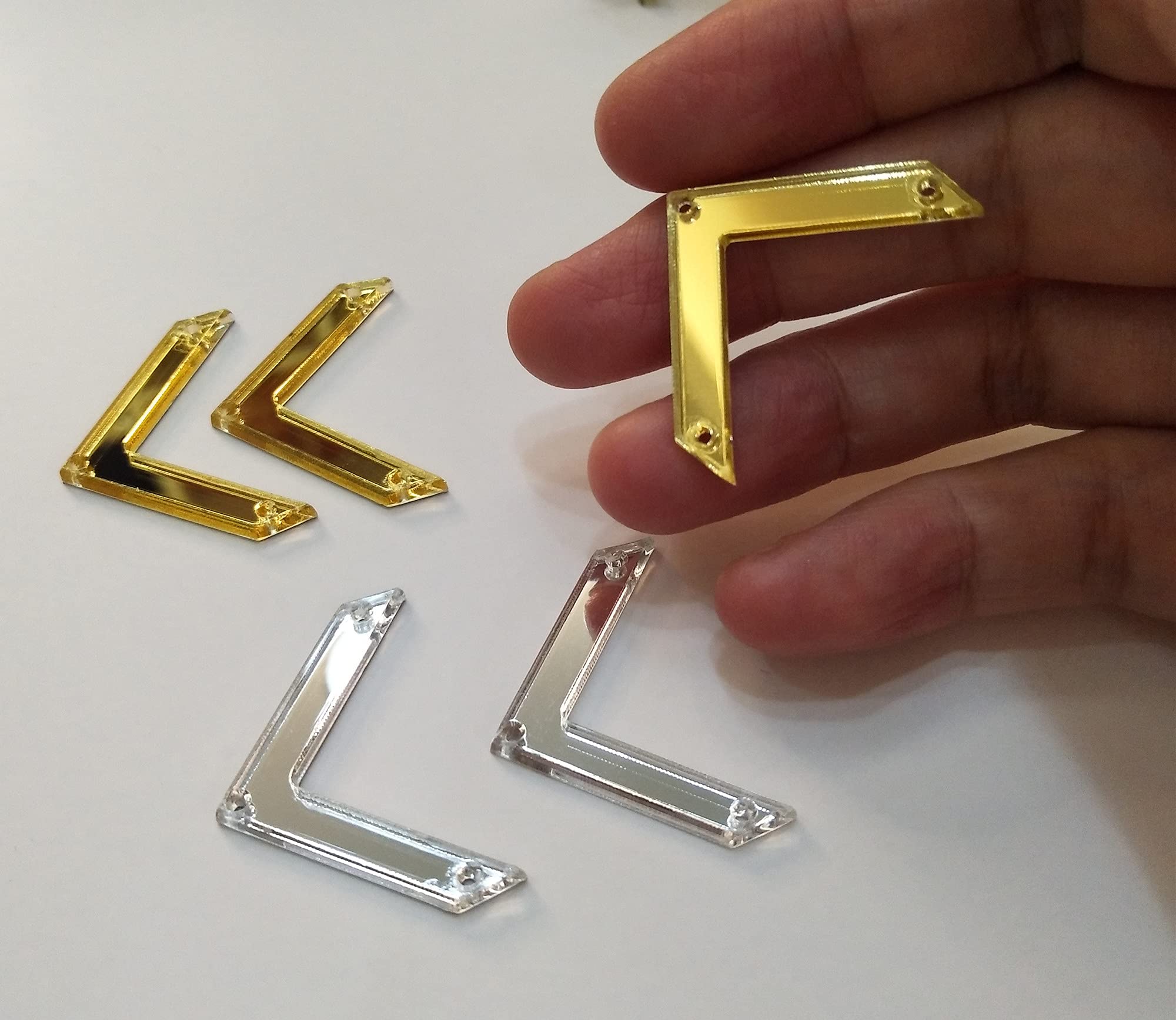 50PCS Gold Sew-on Right Angle Mirror Rhinestones, V-Shaped Acrylic Mirror Sewing Crystals for DIY Clothing, Costumes, and Accessories - Perfect for Dresses, Hats, Bags, and Home Decor Embellishments