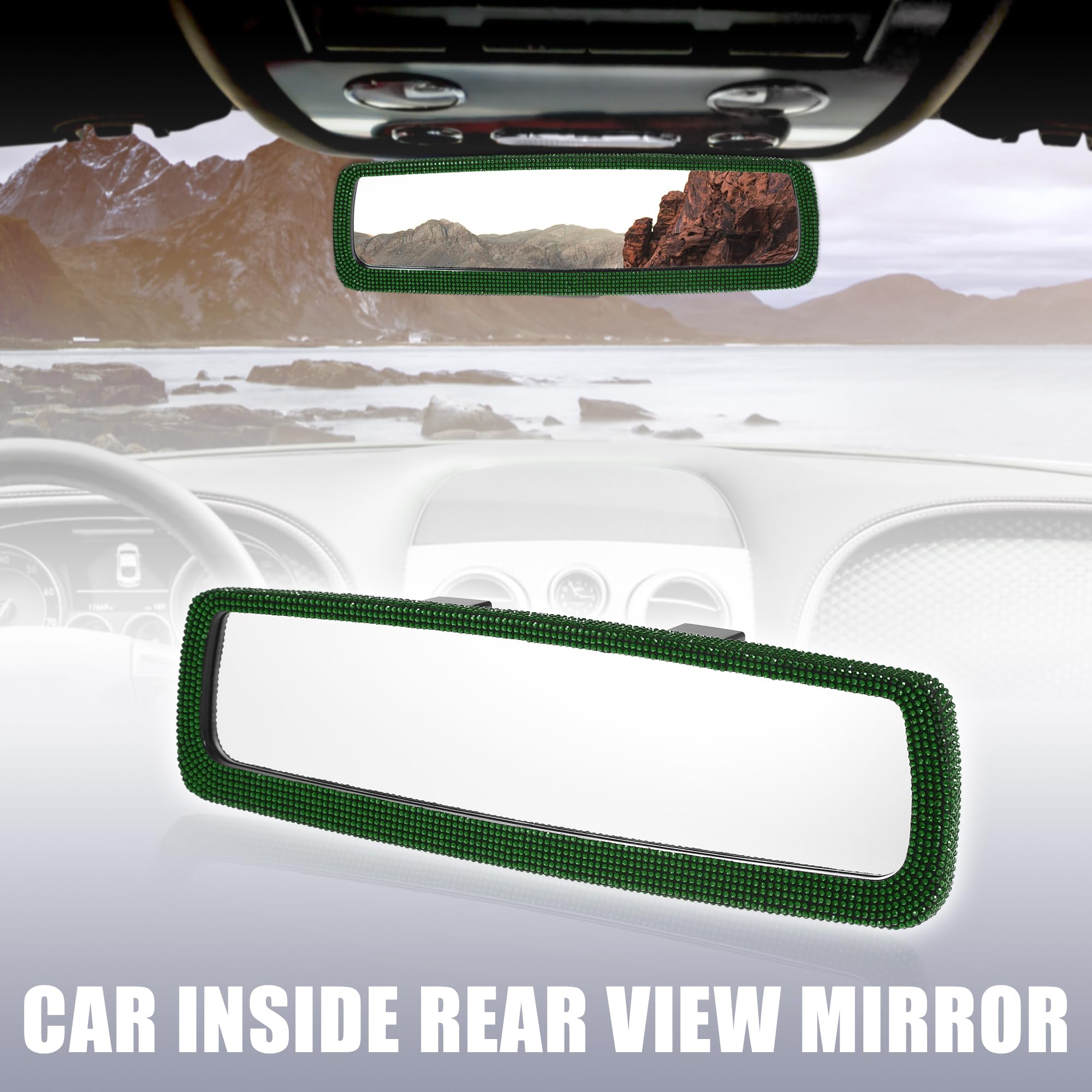 X AUTOHAUX Faux Crystal Rhinestone Rear View Mirror Charm - Elegant Car Interior Accessory for Women (Green) | Perfect for Adding Glam to Your Daily Commute & Road Trips