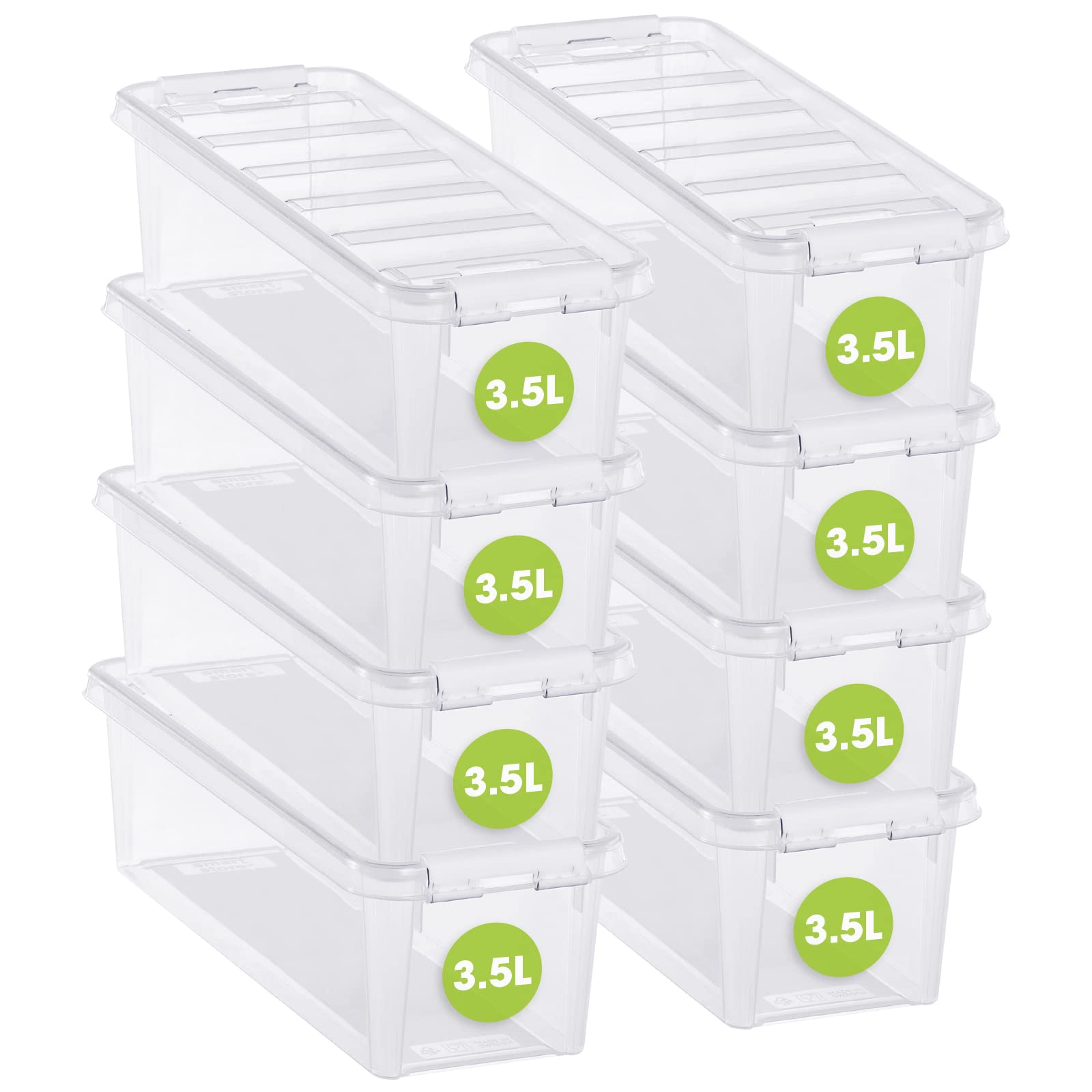 8-Pack 3.5L Clear Plastic Storage Containers with Lids - Stackable, Nestable Food Storage Boxes (38x14x11cm) - BPA Free, Clip Lock Design - Perfect for Pantry Organization, Meal Prep & Home Organization
