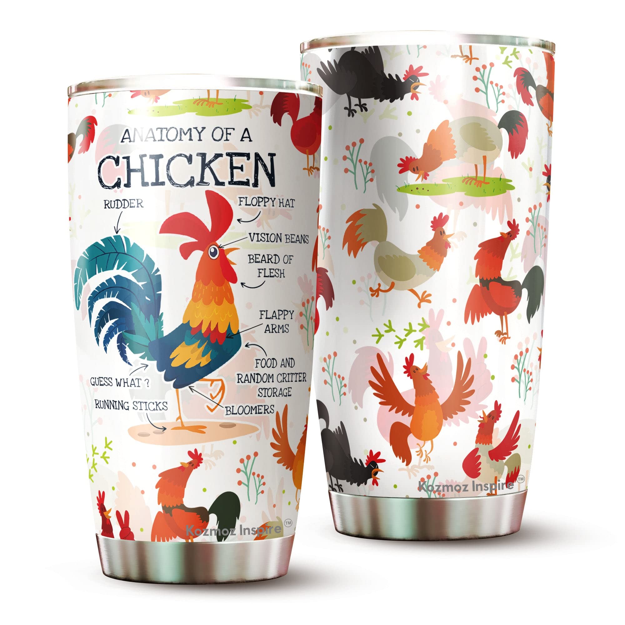 Kozmoz Inspire Chicken Anatomy Tumbler 20oz - Funny Chicken Lover Gifts for Farmers, Men & Women - Insulated Coffee Mug for Grandma, Grandpa, Mother's Day & Father's Day - Perfect for Farm Life, Veterinary Humor & Coffee Enthusiasts