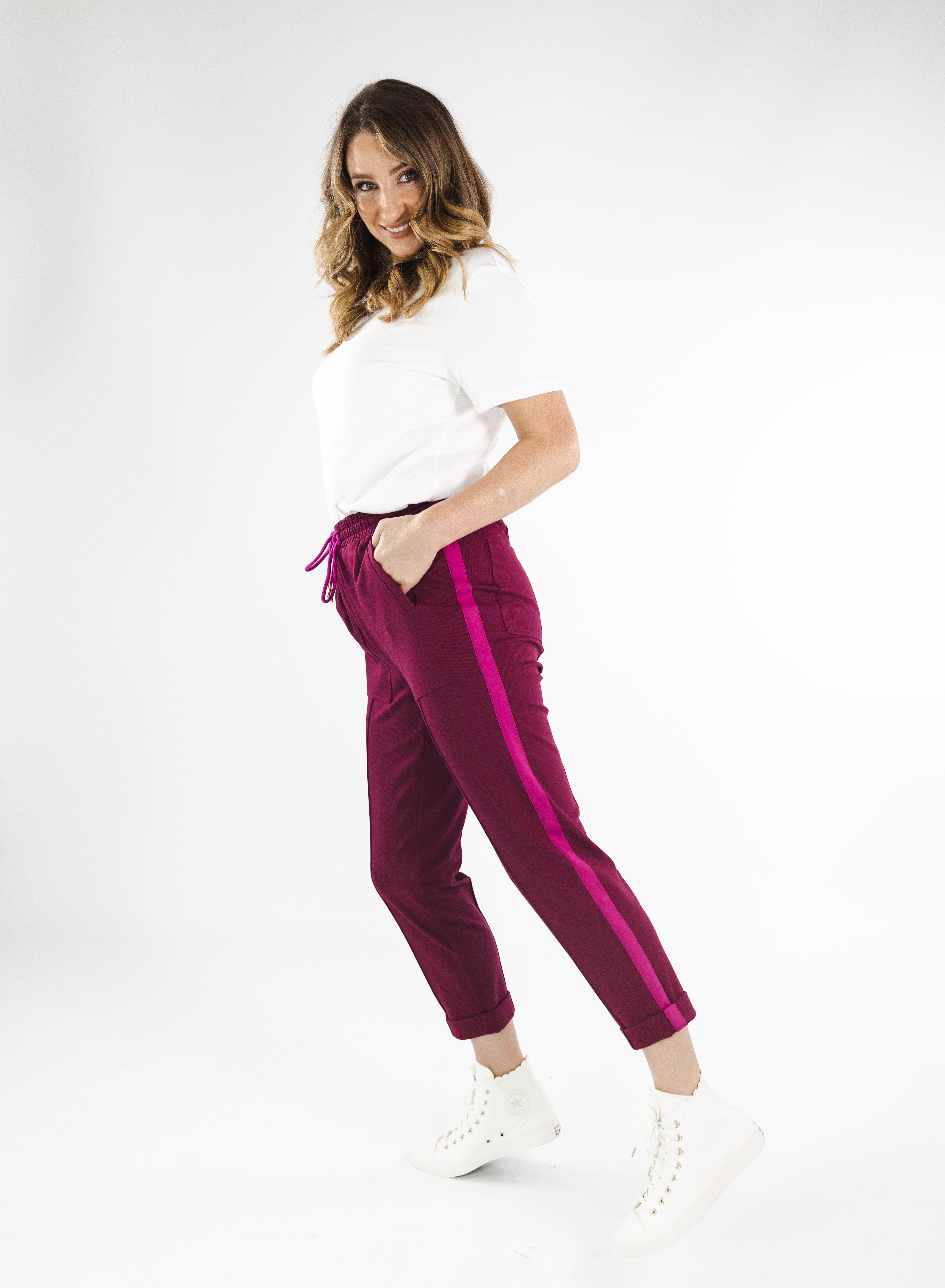 Holly Pants for Women - Burgundy High Waisted Stretch Trousers for Work, Office & Casual Wear | Comfortable & Stylish Women's Pants