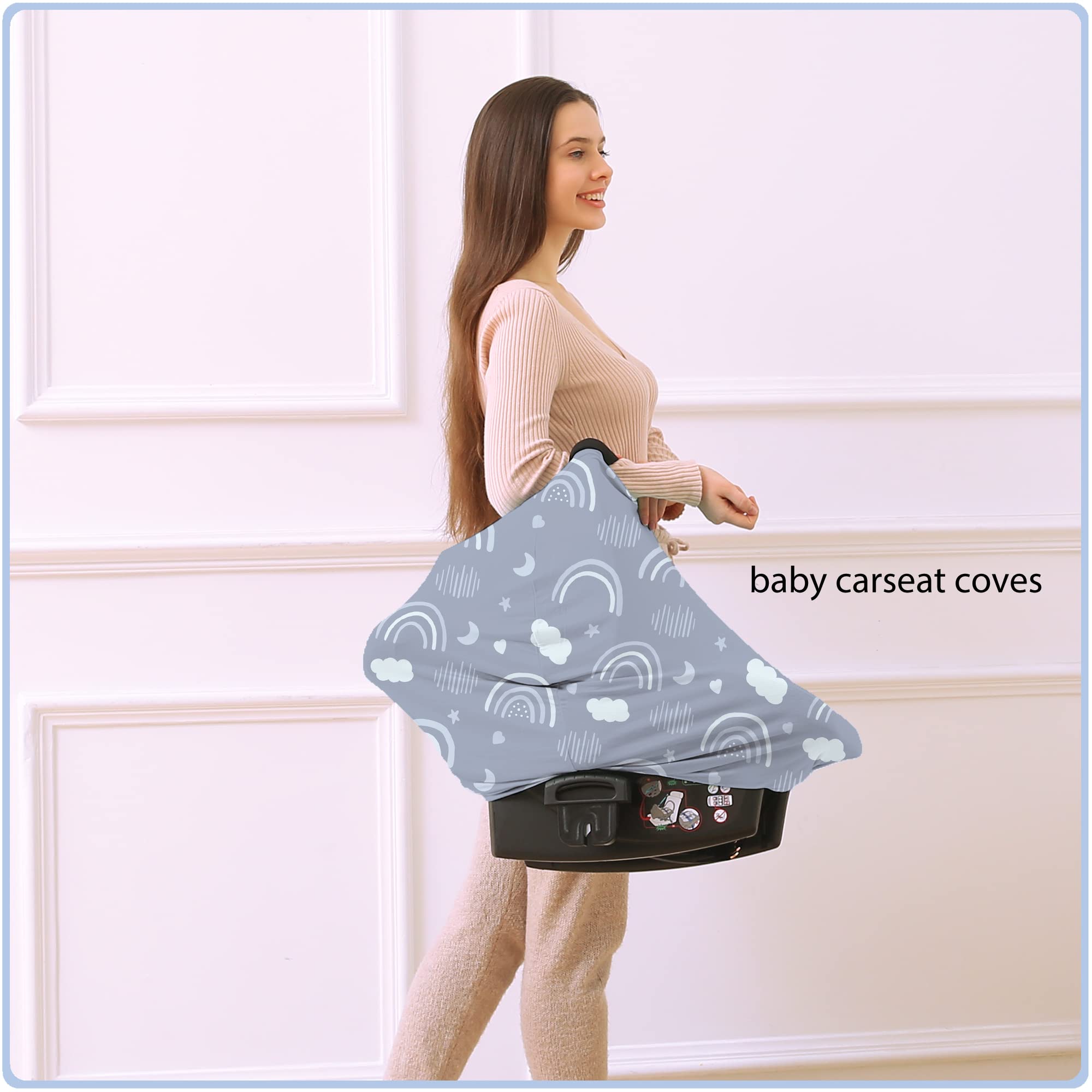 Premium Baby Car Seat Covers - Universal Nursing Car Seat Canopy & Breastfeeding Cover, Soft Grey Rainbow Design, Ideal Baby Shower Gift for Boys & Girls | Perfect for Travel, Shopping & Outdoor Activities