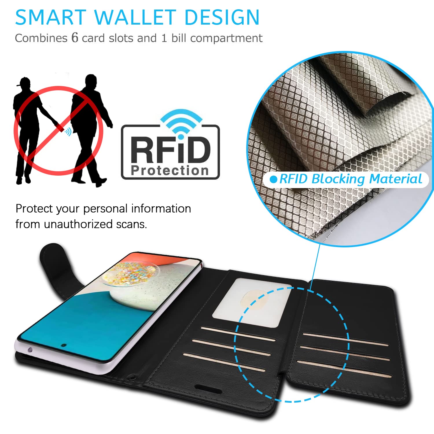 Premium Leather Wallet Case for Samsung Galaxy A53 5G - RFID Blocking Flip Folio Cover with Card Slots & Kickstand (Black) | Perfect for Daily Use, Travel & Hands-Free Viewing