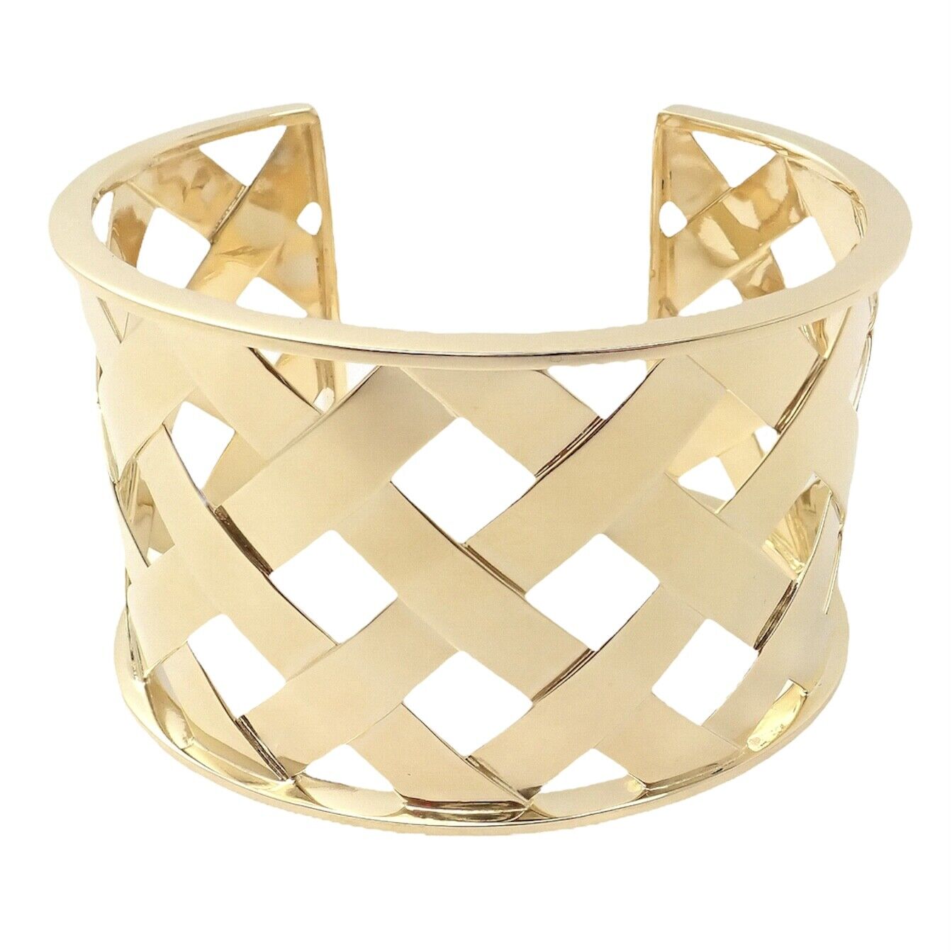 Authentic Verdura 18k Yellow Gold Criss Cross Wide Cuff Bracelet - Luxury Vintage Jewelry for Women, Perfect for Weddings & Special Occasions