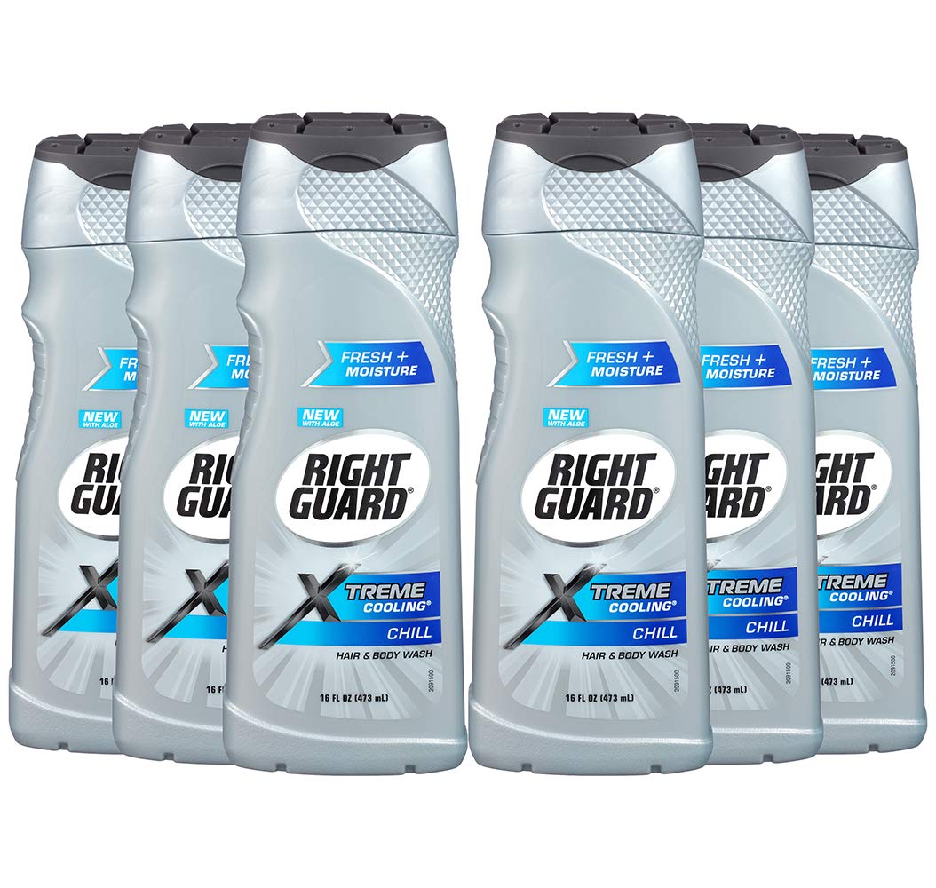 Right Guard Xtreme Cooling Hair & Body Wash for Men - Refreshing Chill Scent, 16 Oz (6-Pack) | Ideal for Post-Workout, Gym & Active Lifestyle