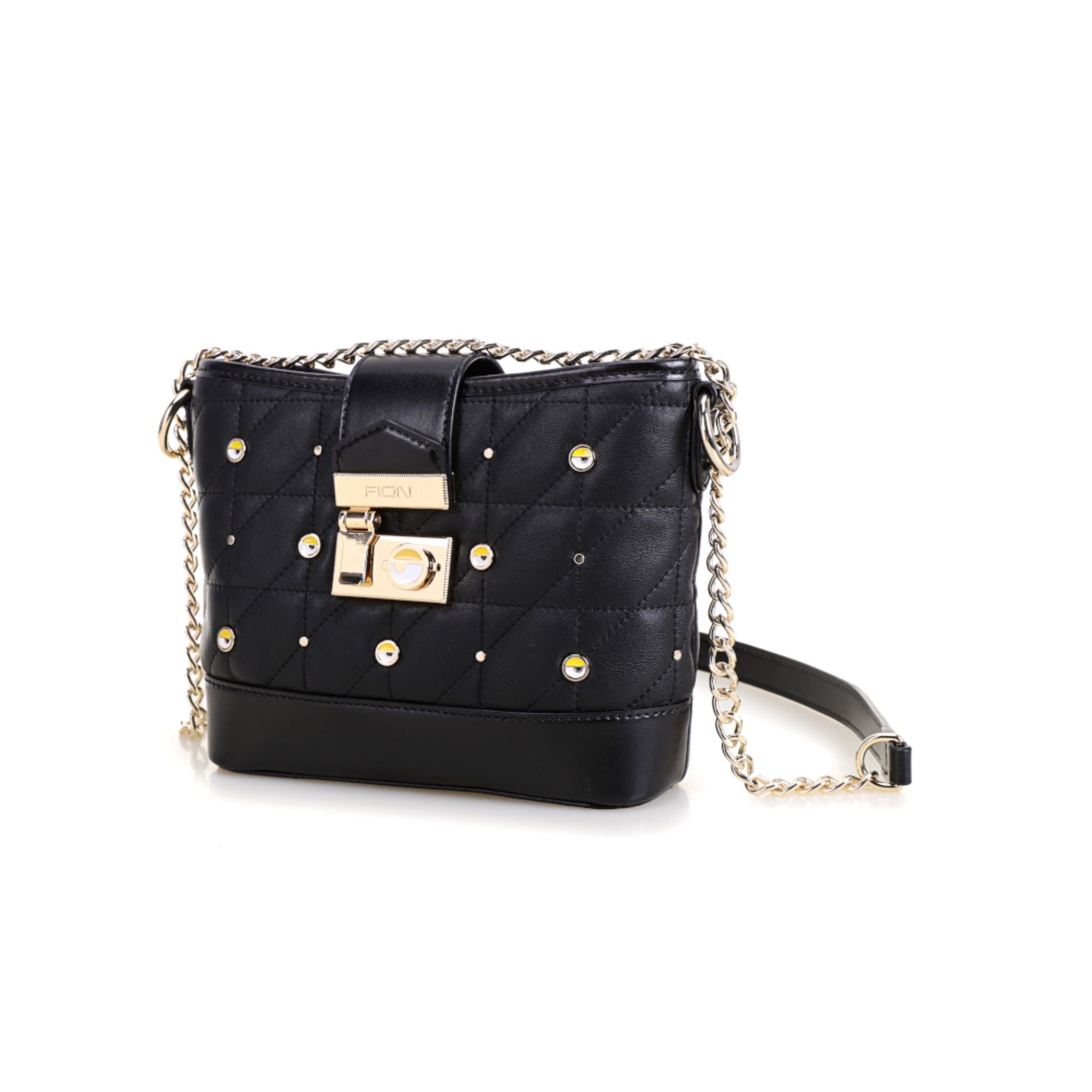 FION Minions Crossbody Bag - Genuine Lambskin & Cowhide Leather - Black - Perfect for Work, Travel & Daily Use