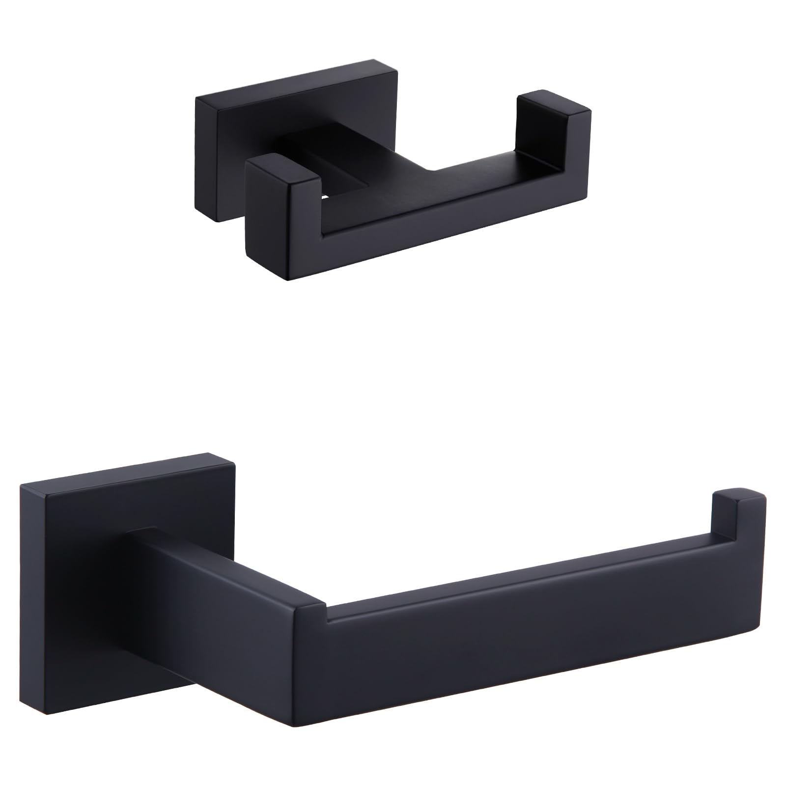 Double Towel Hook & Toilet Paper Holder Set - Matte Black Bathroom Organizer for Wall Mounting | Space Saving Solution for Bathrooms, Laundry Rooms & Kitchens