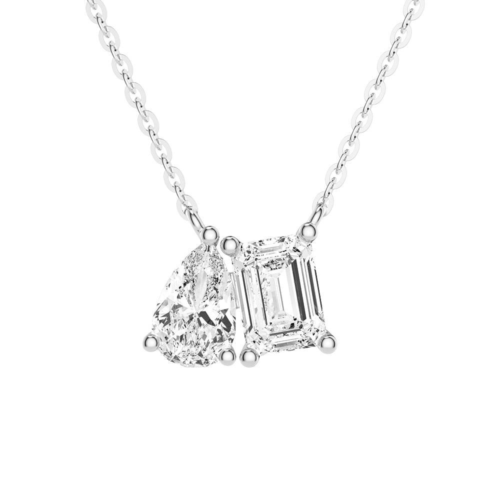 Emerald Cut & Pear Cut Toi Et Moi Pendant Necklace - Elegant Couple's Jewelry for Anniversaries, Weddings & Romantic Gifts