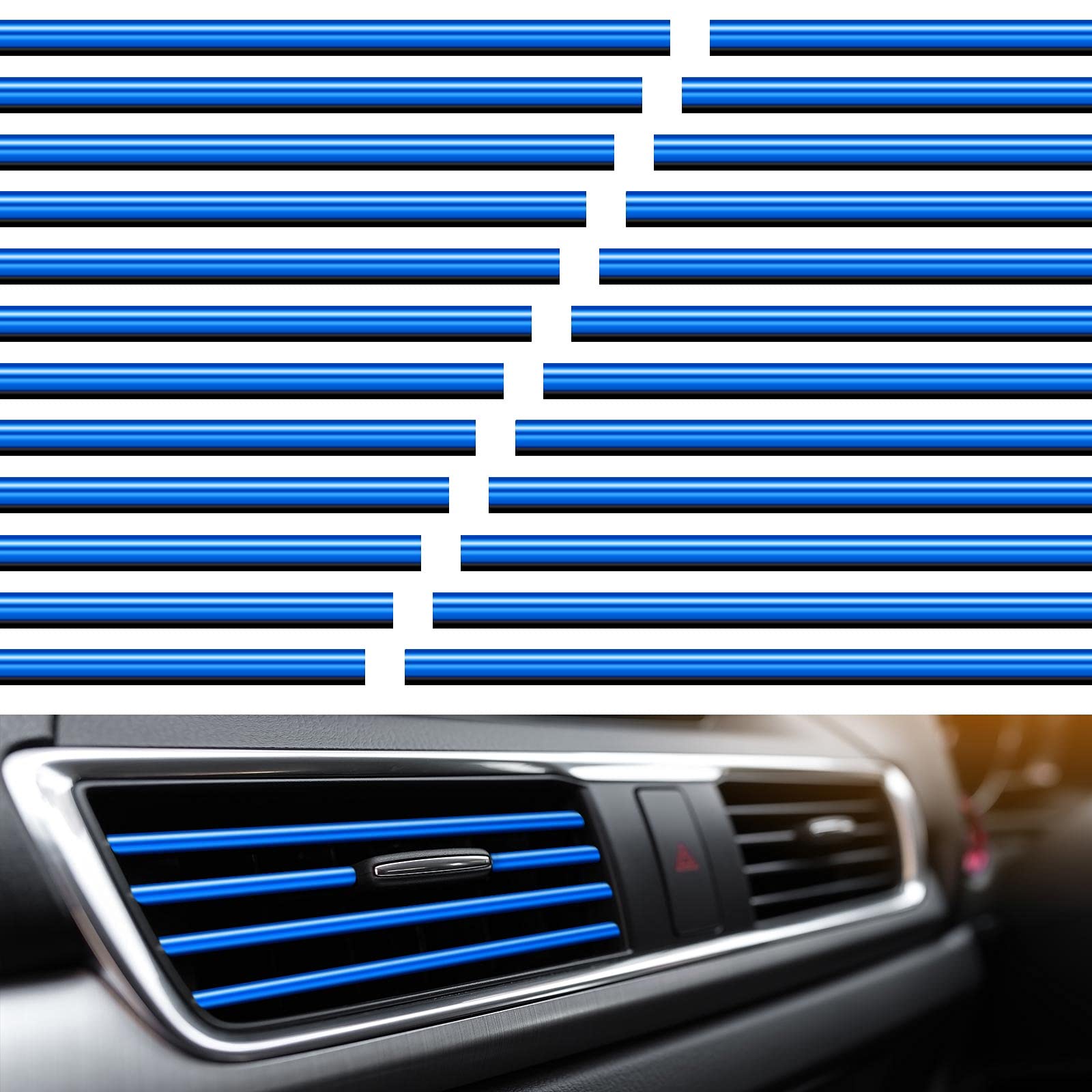 Frienda 20-Piece Universal Car Air Vent Decoration Strips - Waterproof, Bendable AC Vent Trim for Straight Outlets - Interior Car Accessories (Blue) | Perfect for Customizing & Protecting Your Car's AC Vents