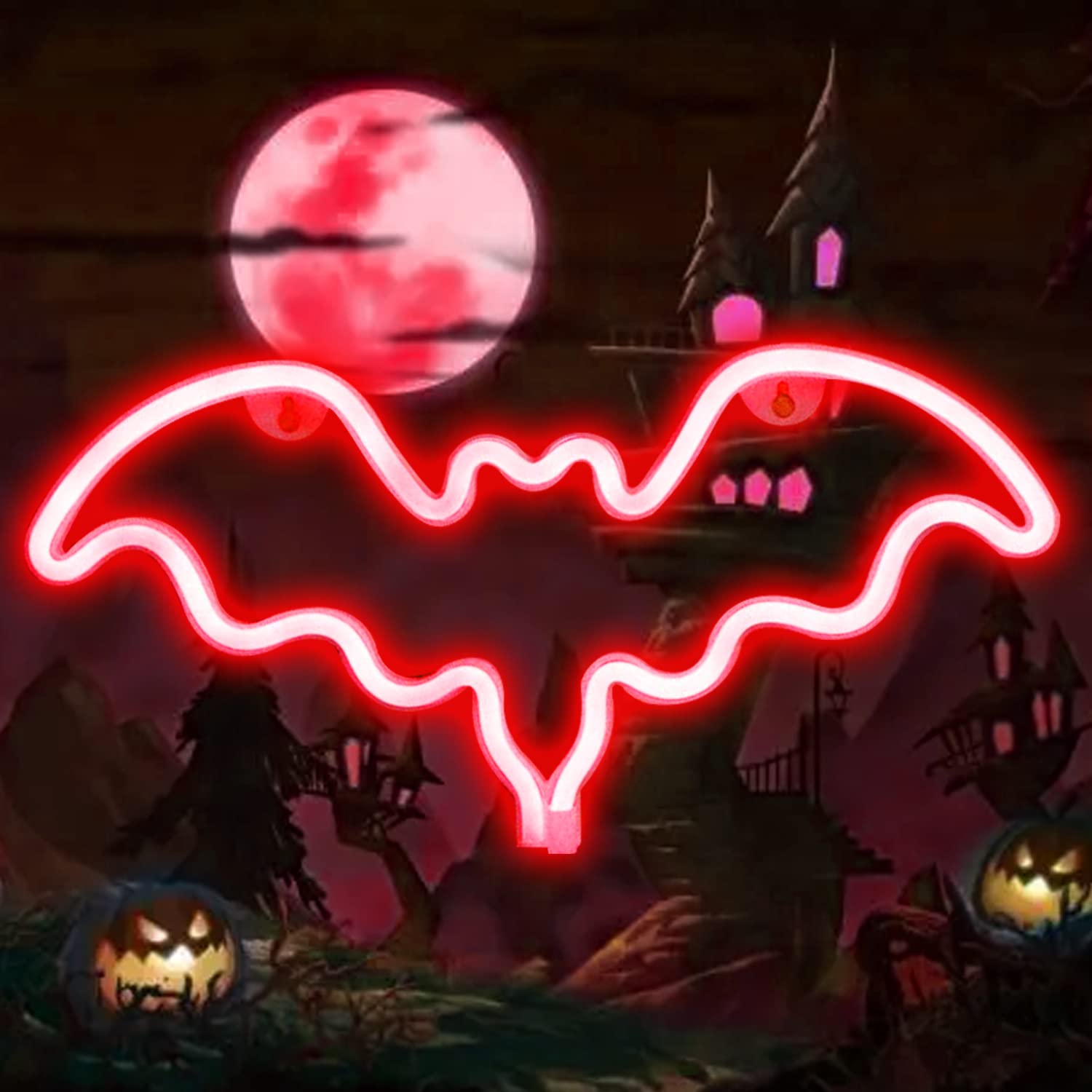 Vicila LED Neon Bat Lights - Christmas Decor, Bat Shape Night Light with Battery - Desk & Table Lamp for Bedroom, Bar, Wall, Nursery - Perfect for Halloween, Parties & Home Decor (Red)